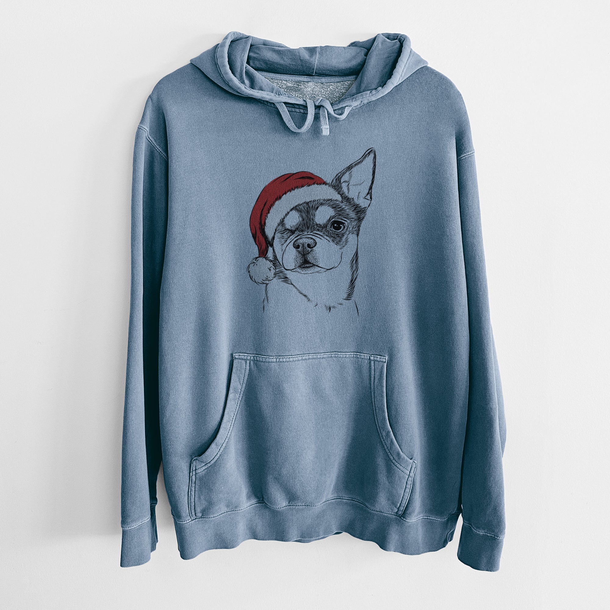 Santa Hat Paris the Chihuahua - Unisex Pigment Dyed Hoodie