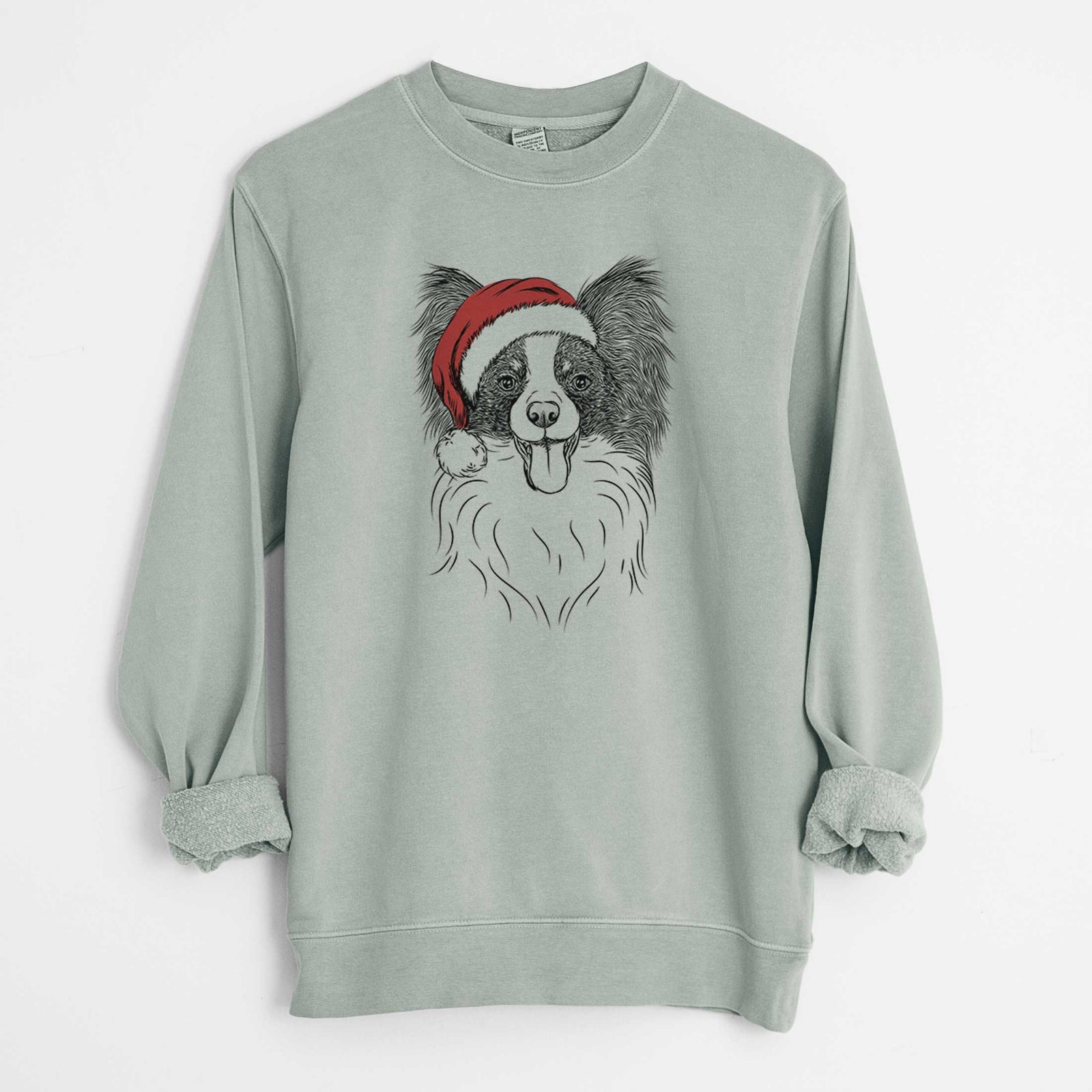 Santa Patrick the Papillon - Unisex Pigment Dyed Crew Sweatshirt