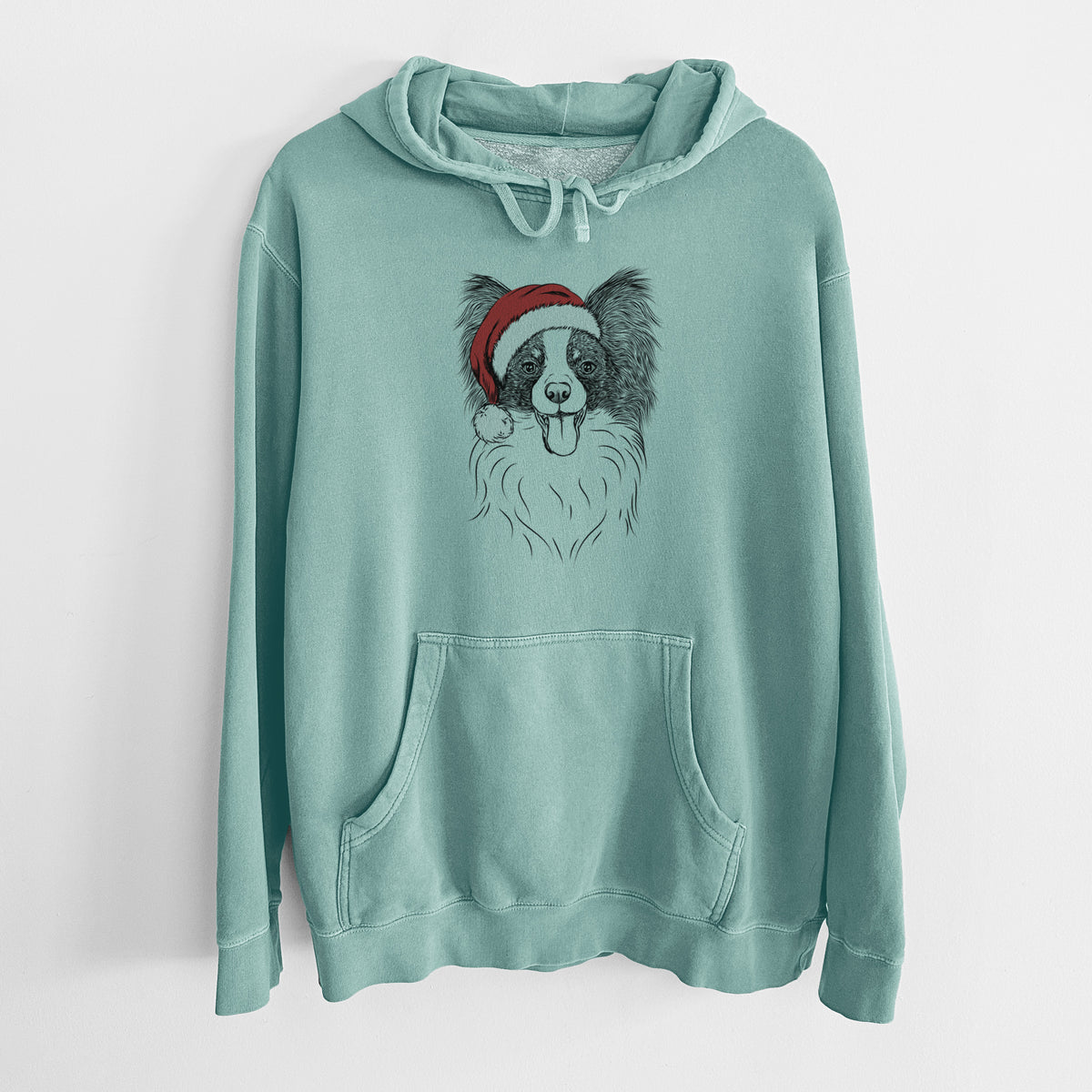 Santa Hat Patrick the Papillon - Unisex Pigment Dyed Hoodie
