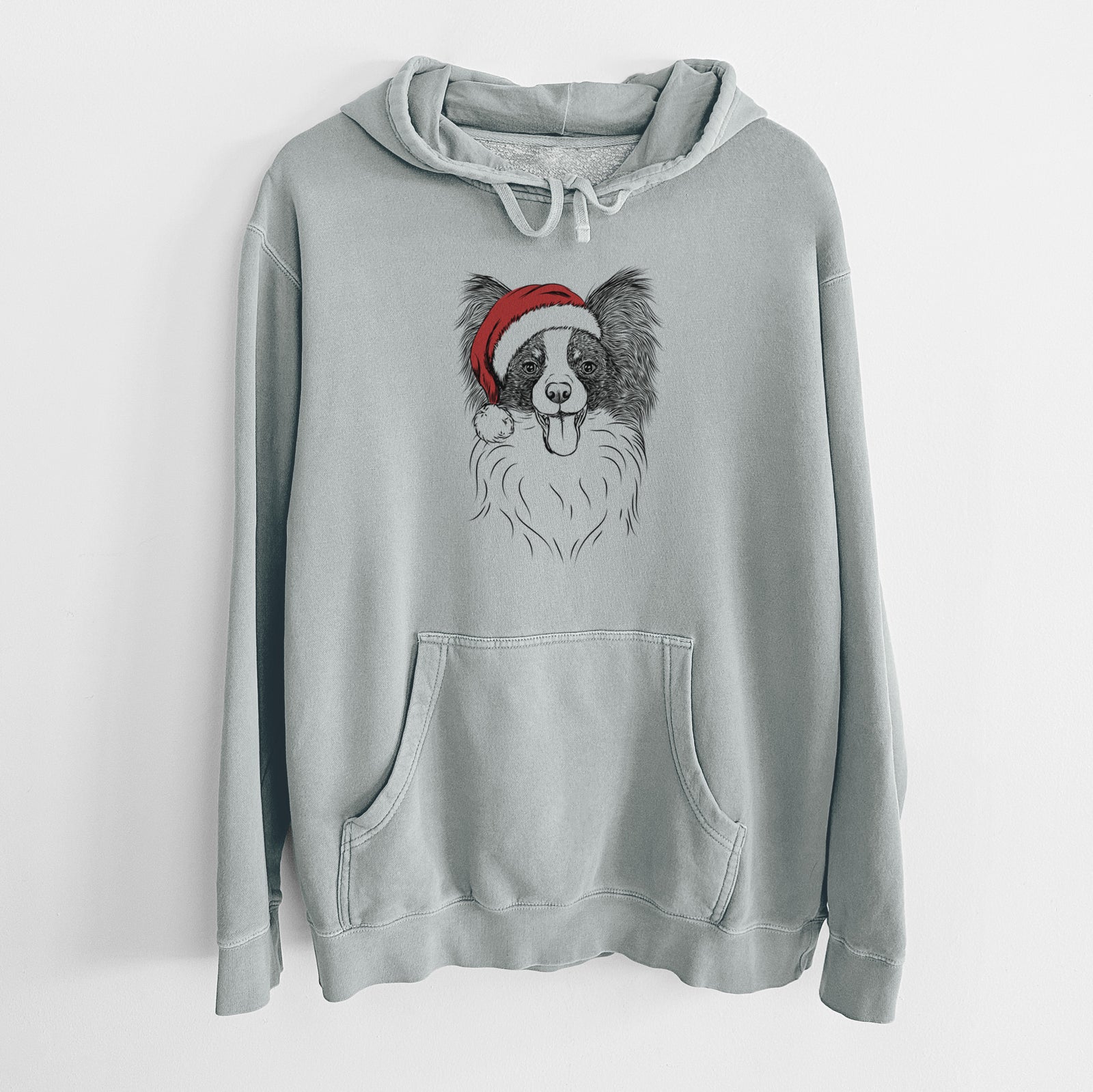 Santa Hat Patrick the Papillon - Unisex Pigment Dyed Hoodie
