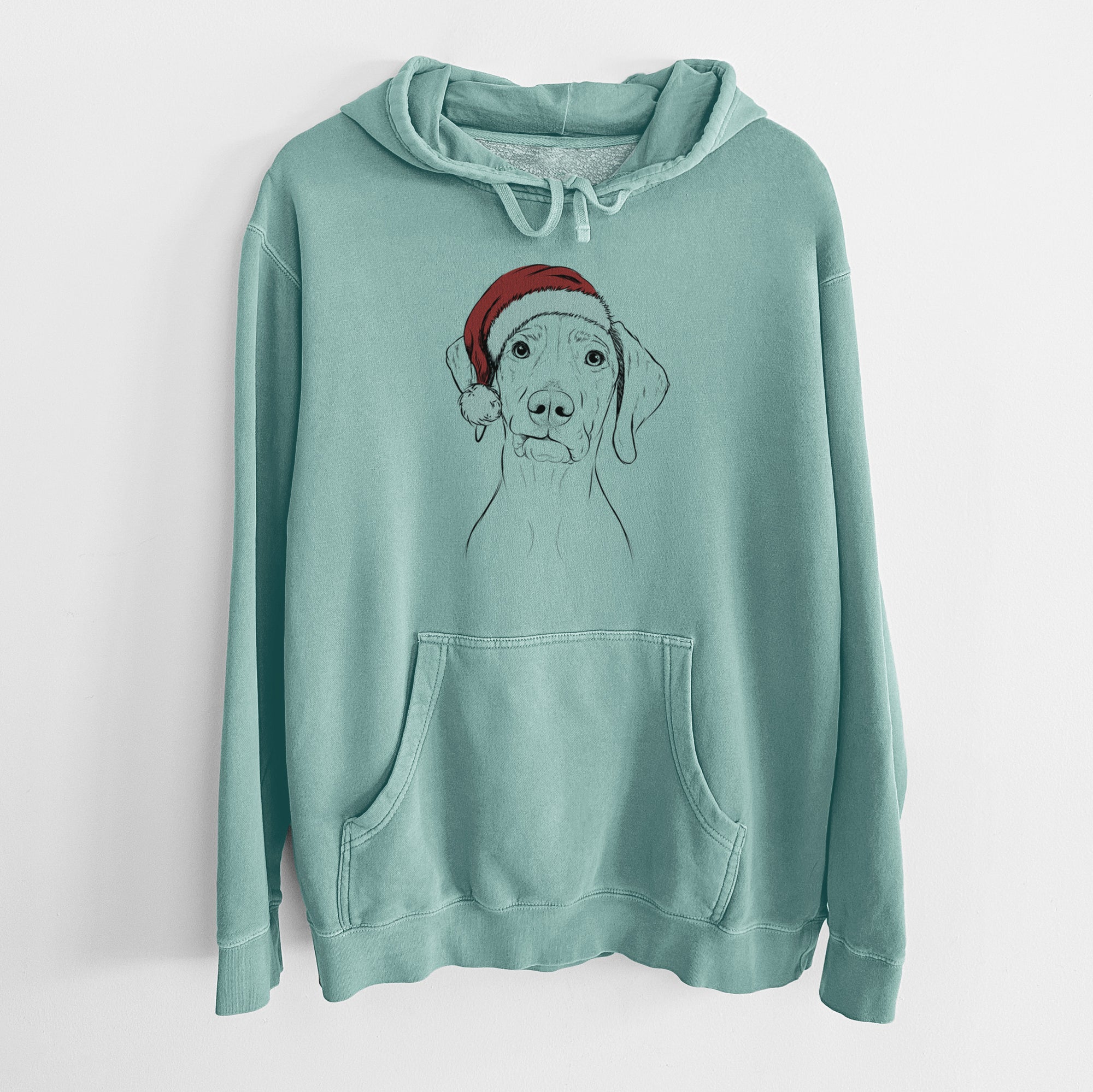 Santa Hat Pawley the Vizsla - Unisex Pigment Dyed Hoodie