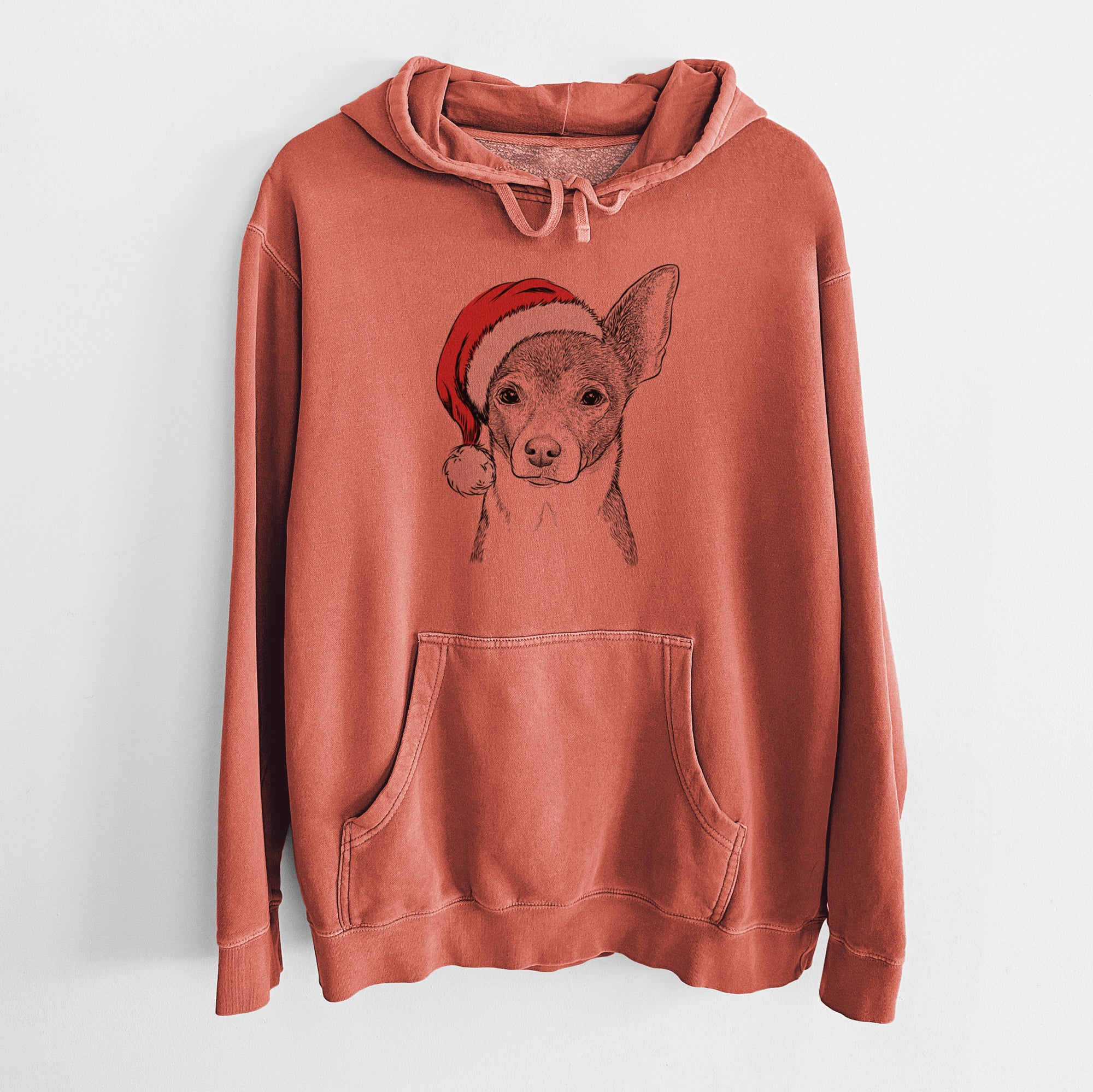 Santa Hat Peanut the Chihuahua - Unisex Pigment Dyed Hoodie