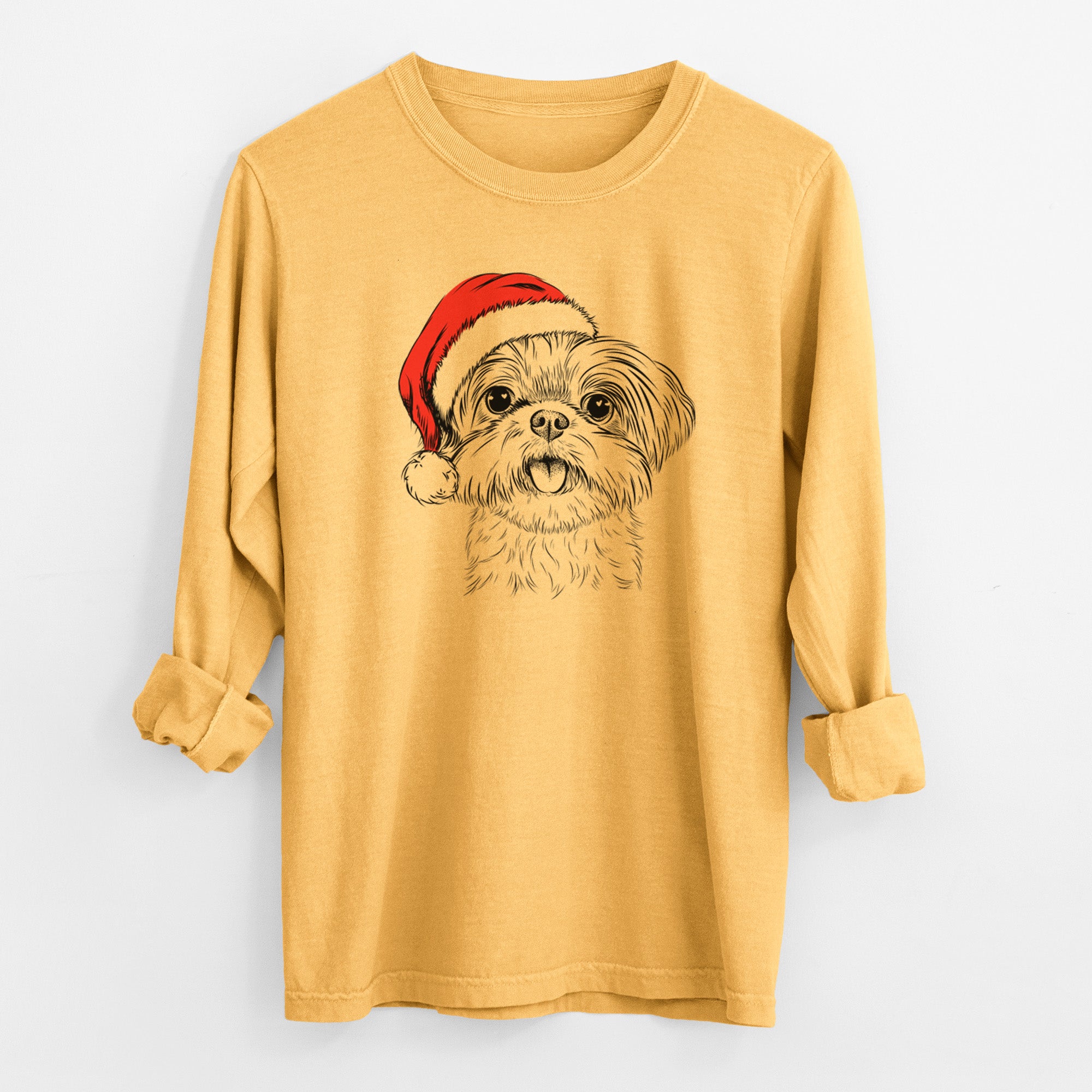 Santa Pebbles the Shorkie - Heavyweight 100% Cotton Long Sleeve