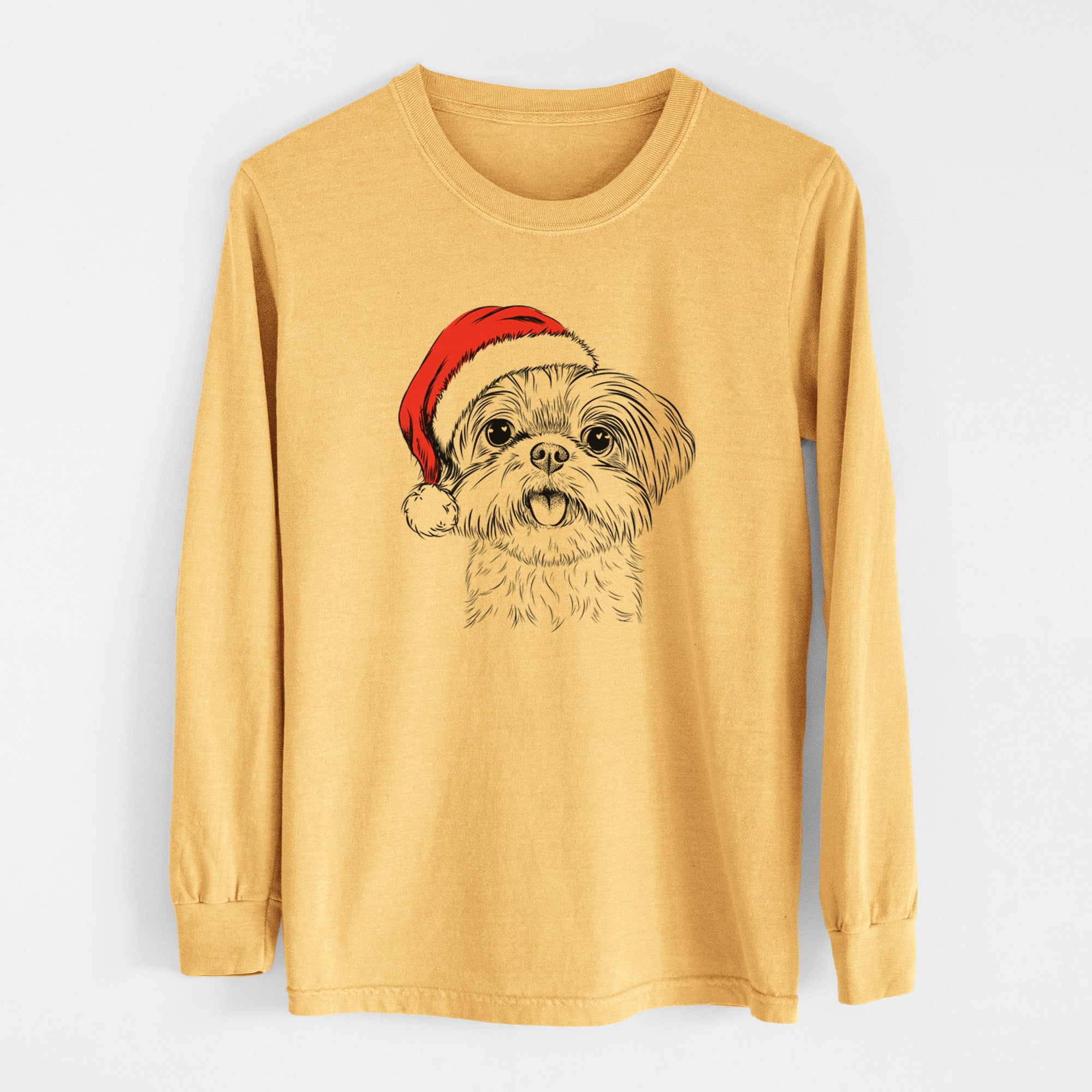 Santa Pebbles the Shorkie - Heavyweight 100% Cotton Long Sleeve