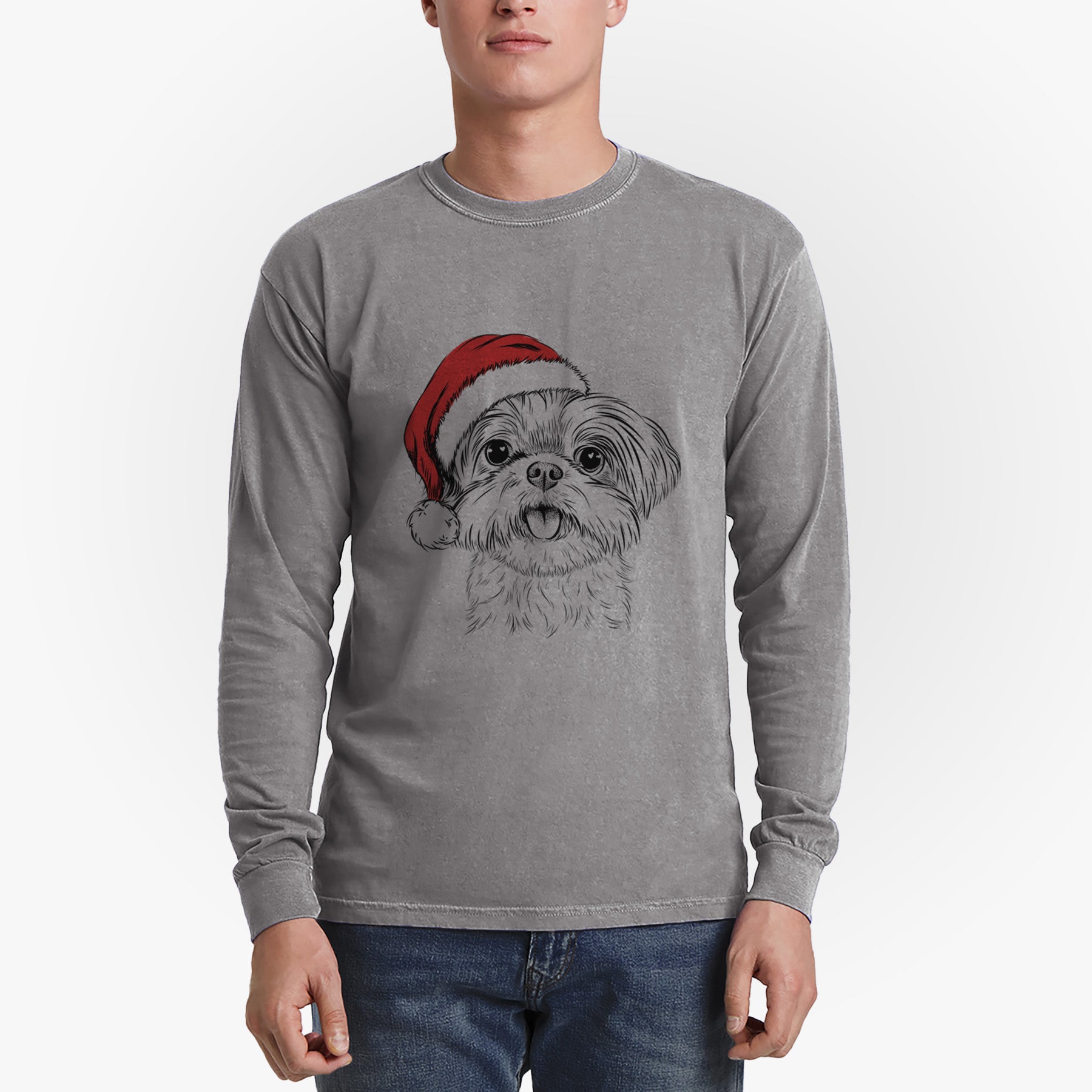 Santa Pebbles the Shorkie - Heavyweight 100% Cotton Long Sleeve