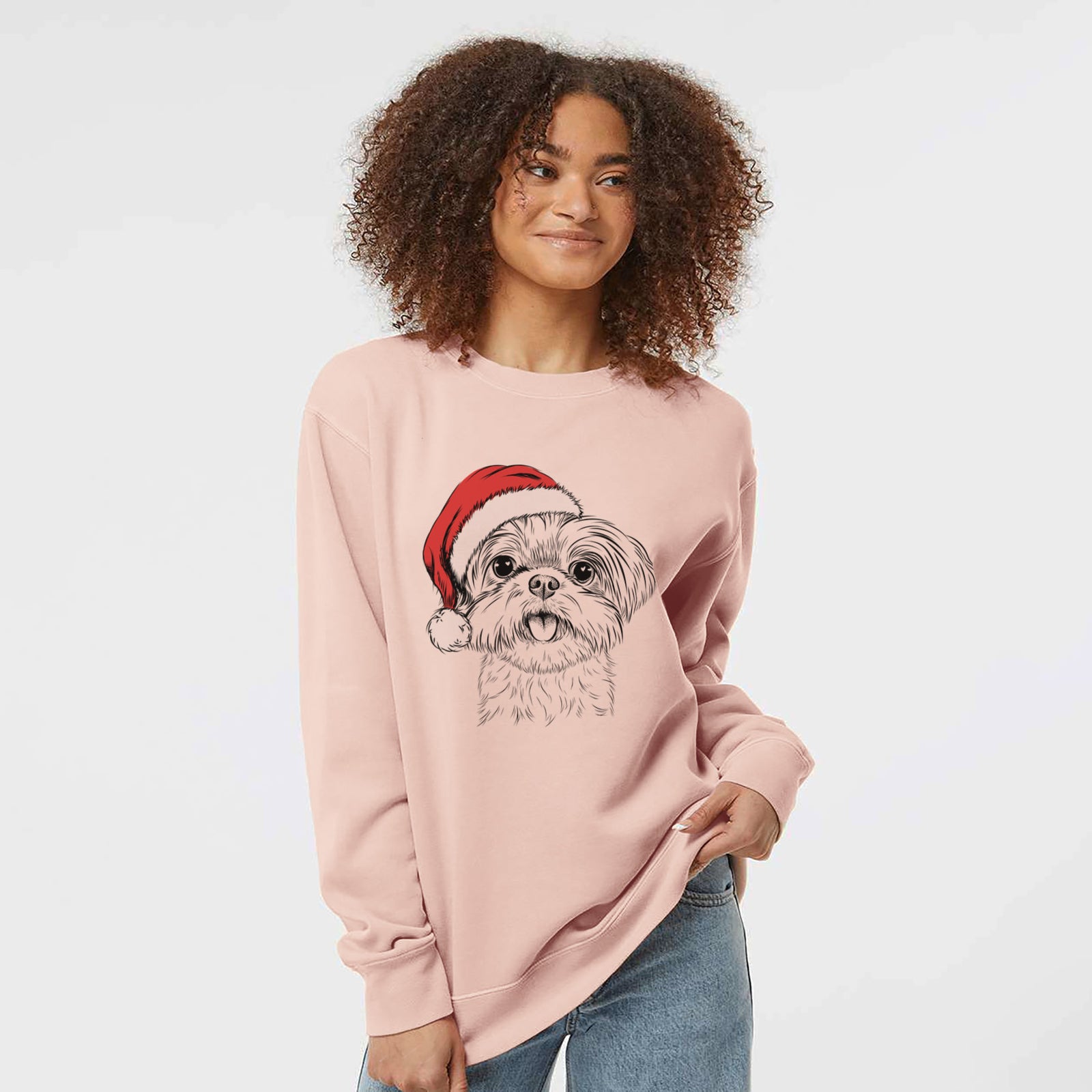 Santa Pebbles the Shorkie - Unisex Pigment Dyed Crew Sweatshirt