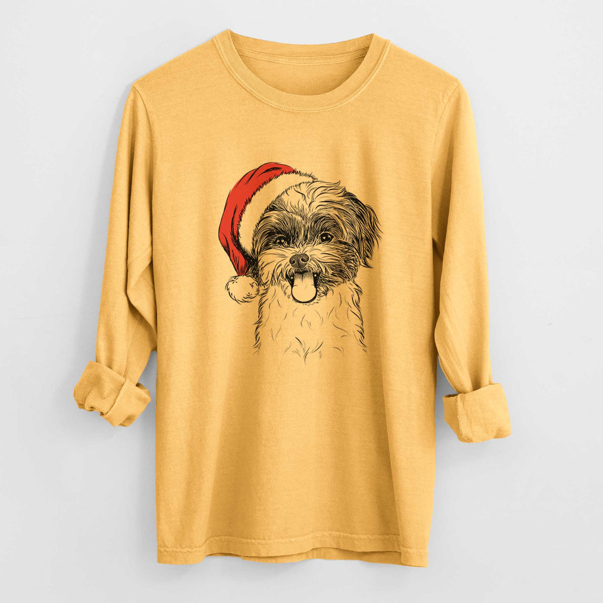 Santa Pepper the Shihpoo - Men's Heavyweight 100% Cotton Long Sleeve