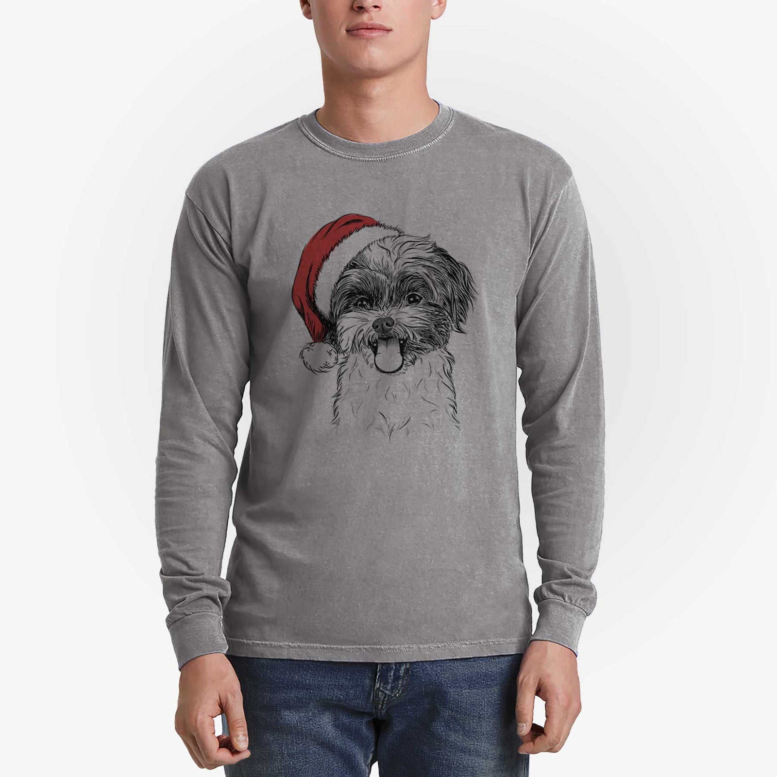 Santa Pepper the Shihpoo - Men's Heavyweight 100% Cotton Long Sleeve