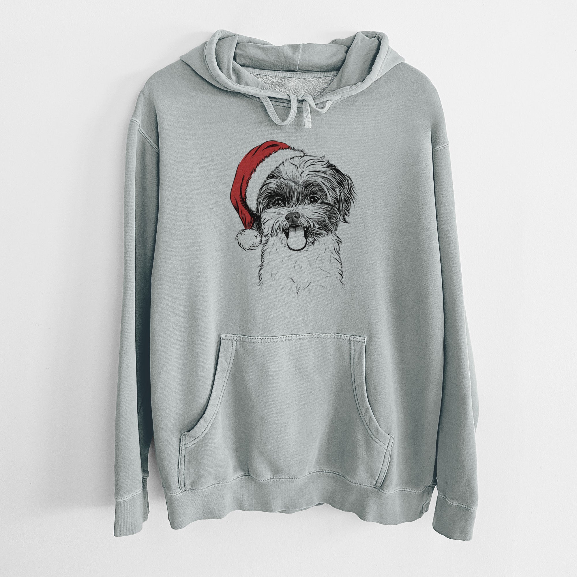 Santa Hat Pepper the Shihpoo - Unisex Pigment Dyed Hoodie