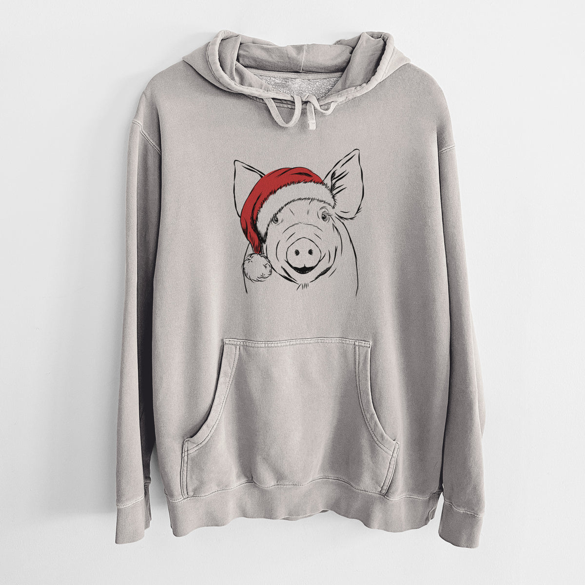 Santa Hat Perry the Pig - Unisex Pigment Dyed Hoodie