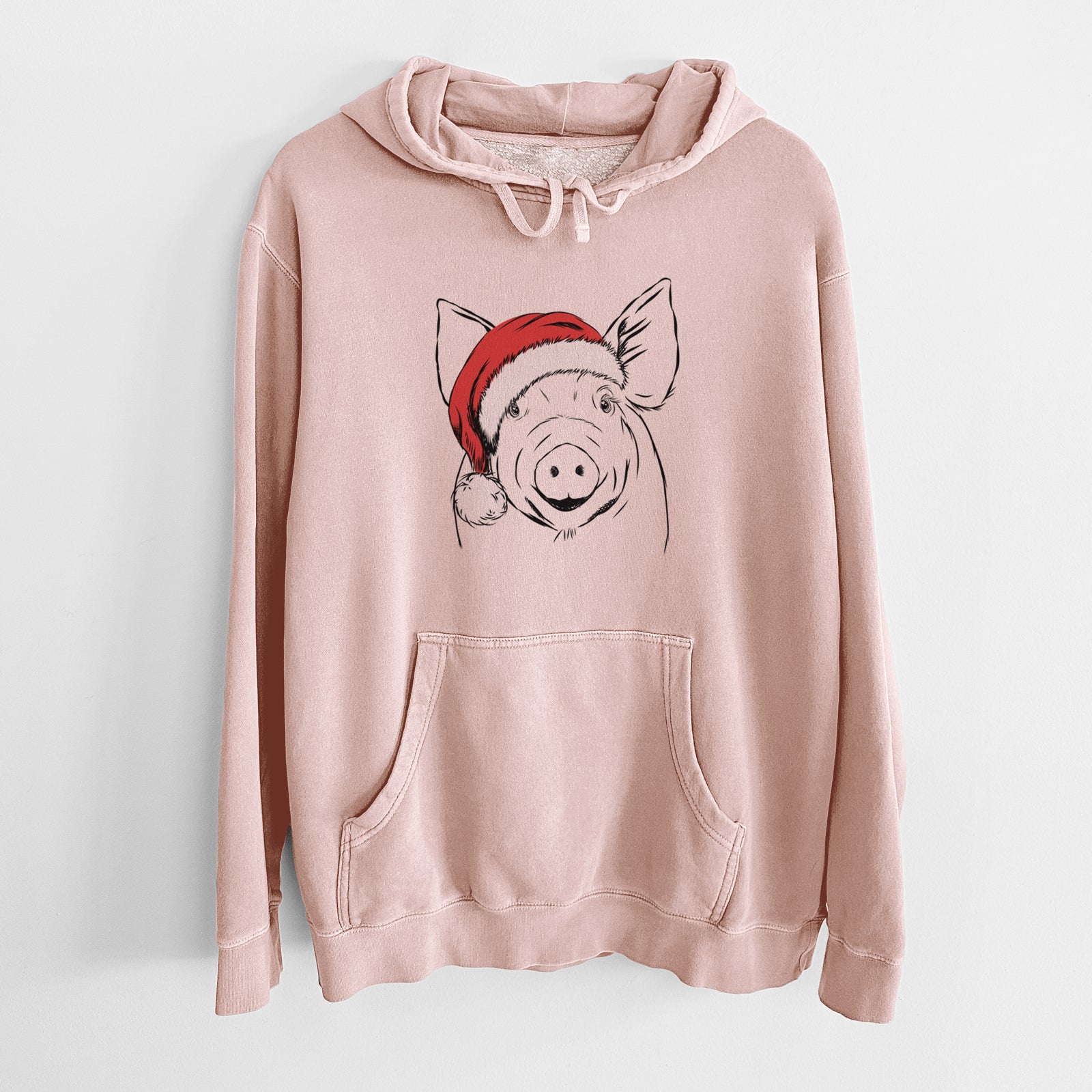 Santa Hat Perry the Pig - Unisex Pigment Dyed Hoodie