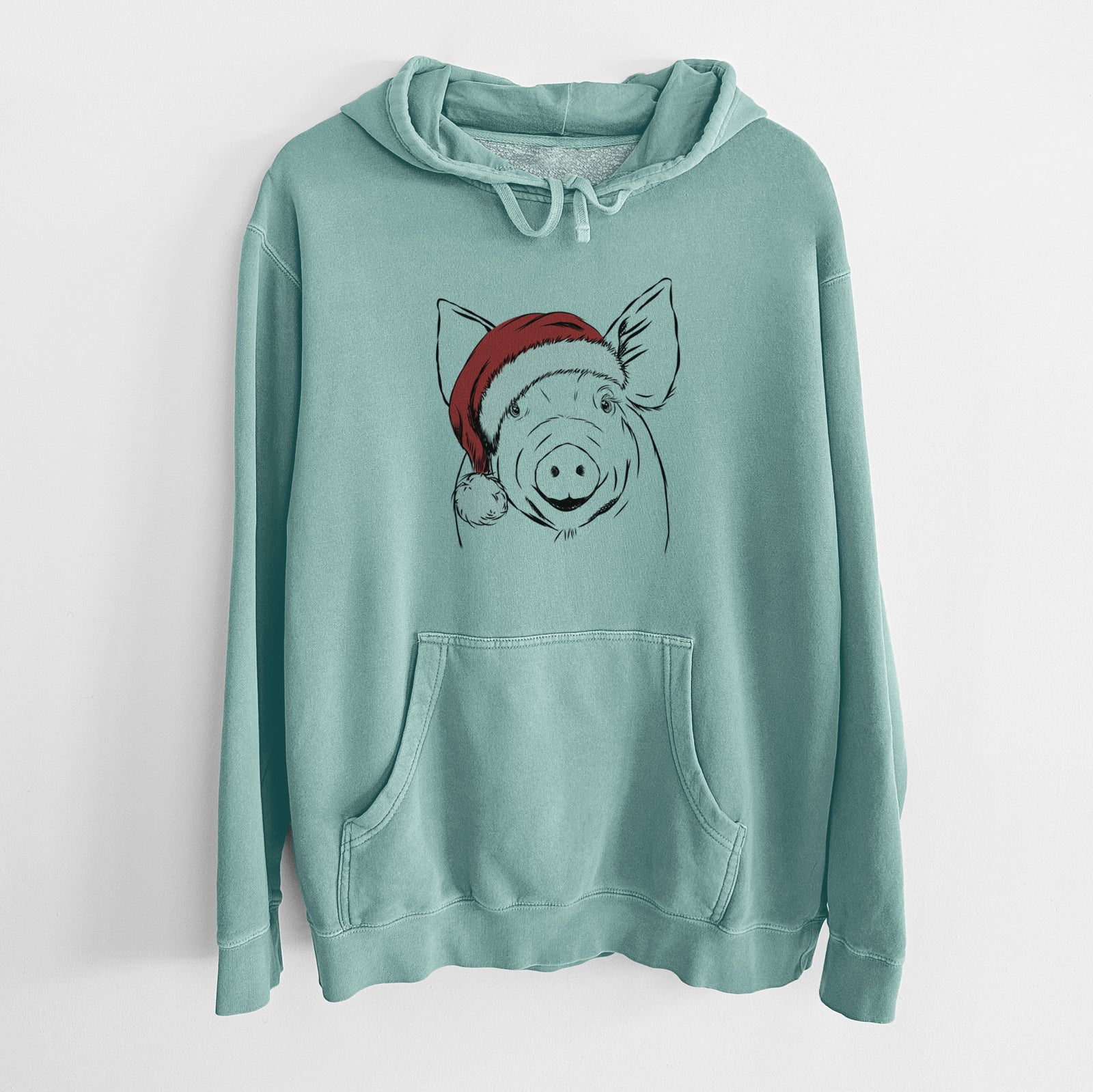 Santa Hat Perry the Pig - Unisex Pigment Dyed Hoodie