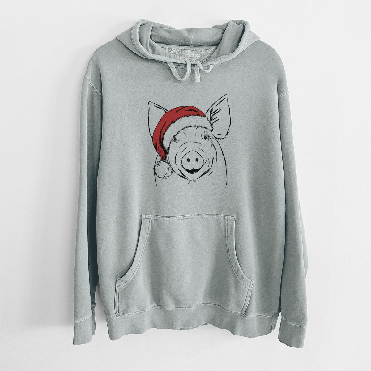 Santa Hat Perry the Pig - Unisex Pigment Dyed Hoodie