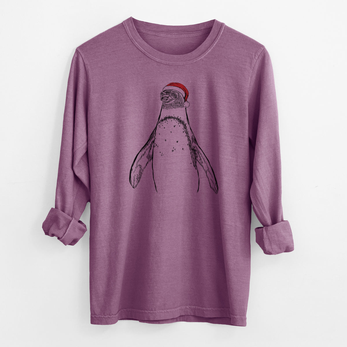 Santa Peyton the Penguin - Men's Heavyweight 100% Cotton Long Sleeve