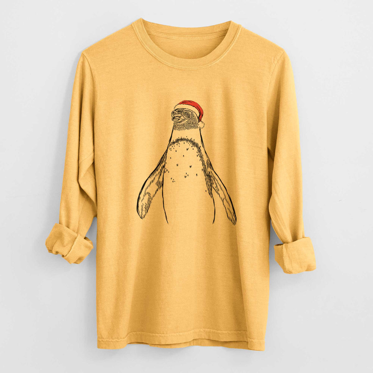 Santa Peyton the Penguin - Men's Heavyweight 100% Cotton Long Sleeve