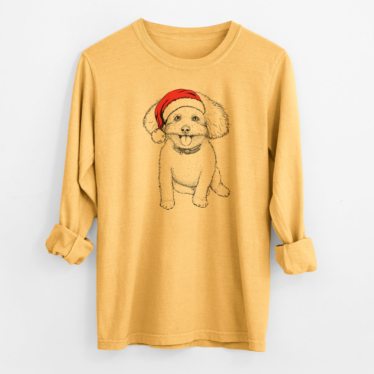 Santa Peyton the Bichon Frise - Men's Heavyweight 100% Cotton Long Sleeve