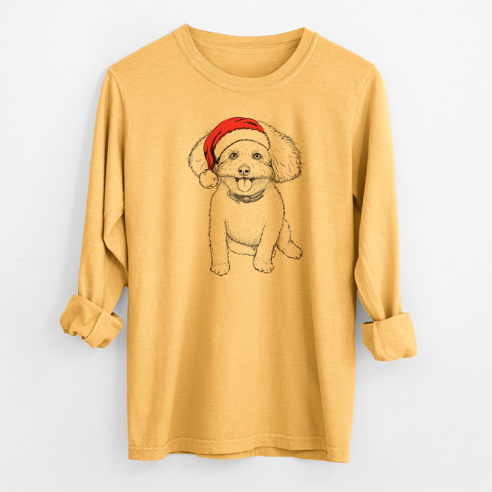 Santa Peyton the Bichon Frise - Men's Heavyweight 100% Cotton Long Sleeve