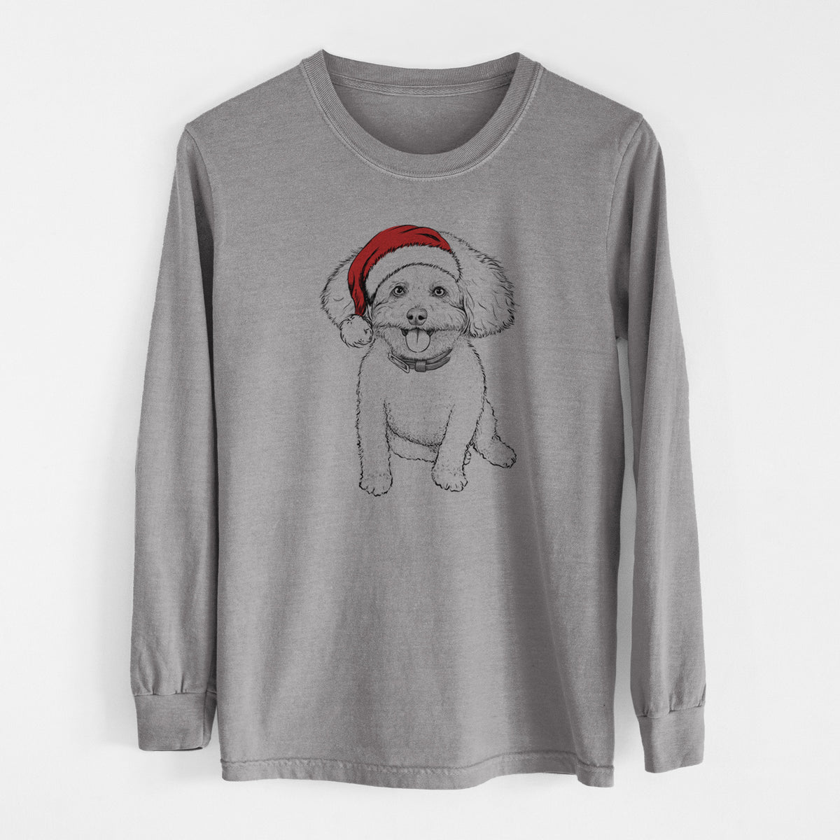 Santa Peyton the Bichon Frise - Men's Heavyweight 100% Cotton Long Sleeve