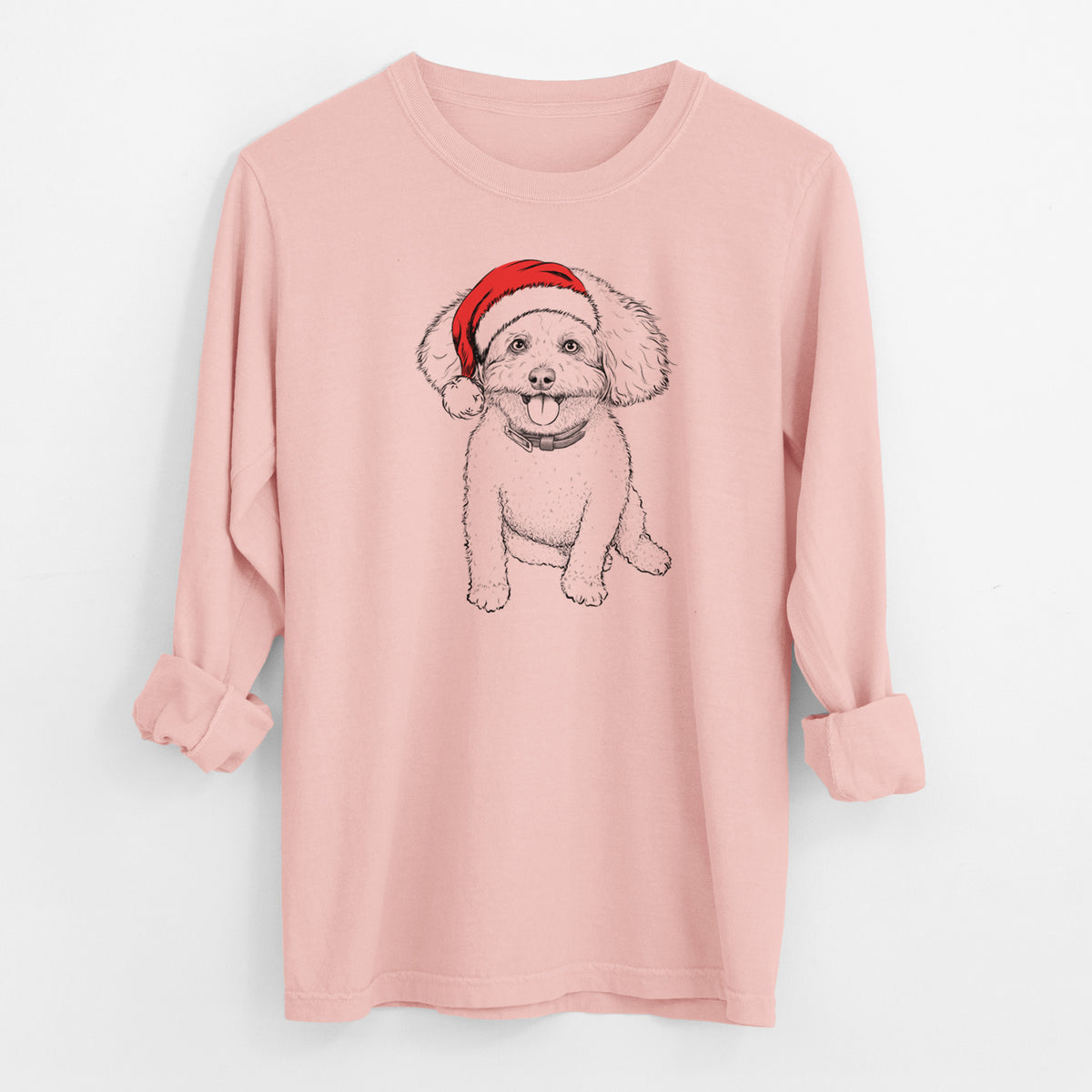 Santa Peyton the Bichon Frise - Men's Heavyweight 100% Cotton Long Sleeve