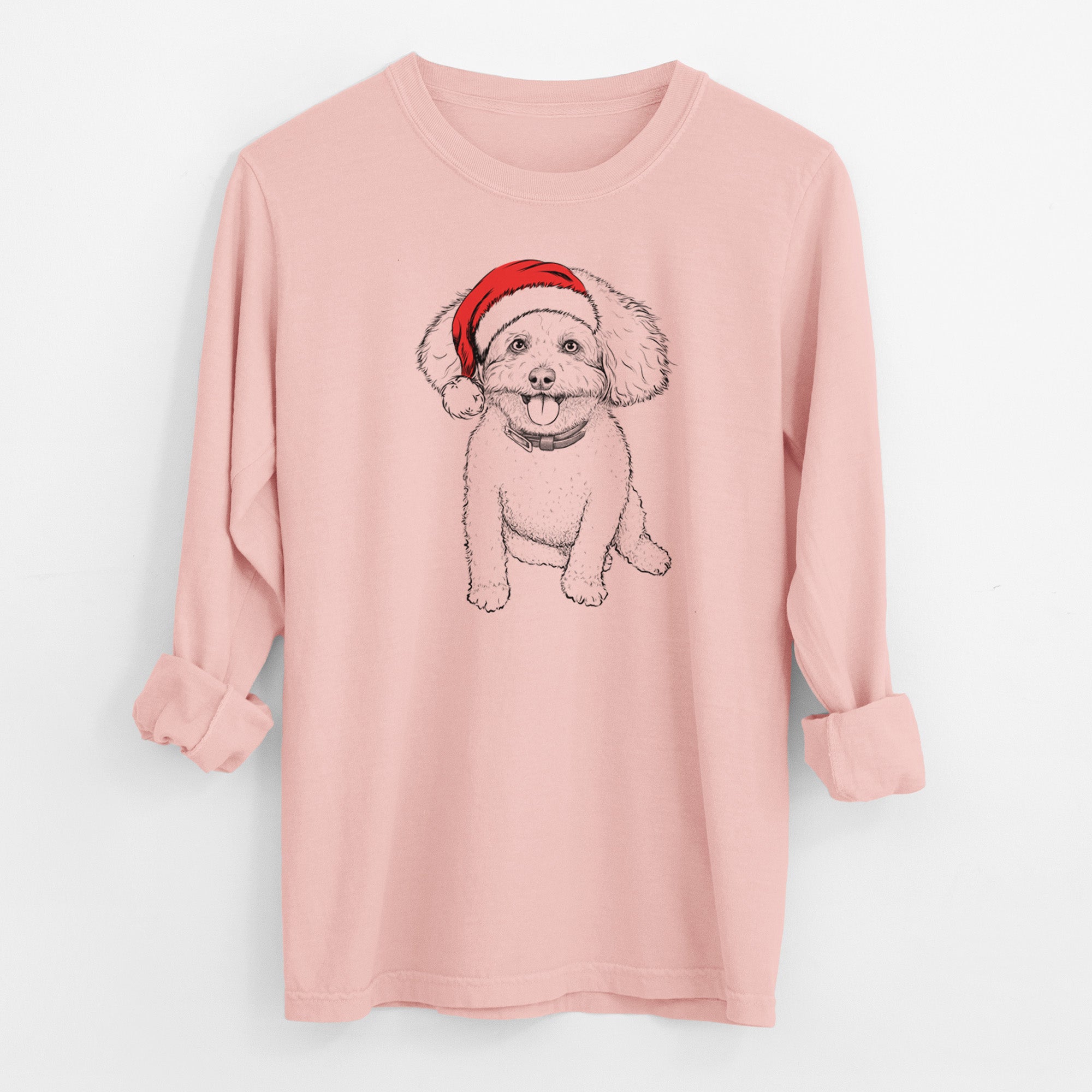 Santa Peyton the Bichon Frise - Men's Heavyweight 100% Cotton Long Sleeve