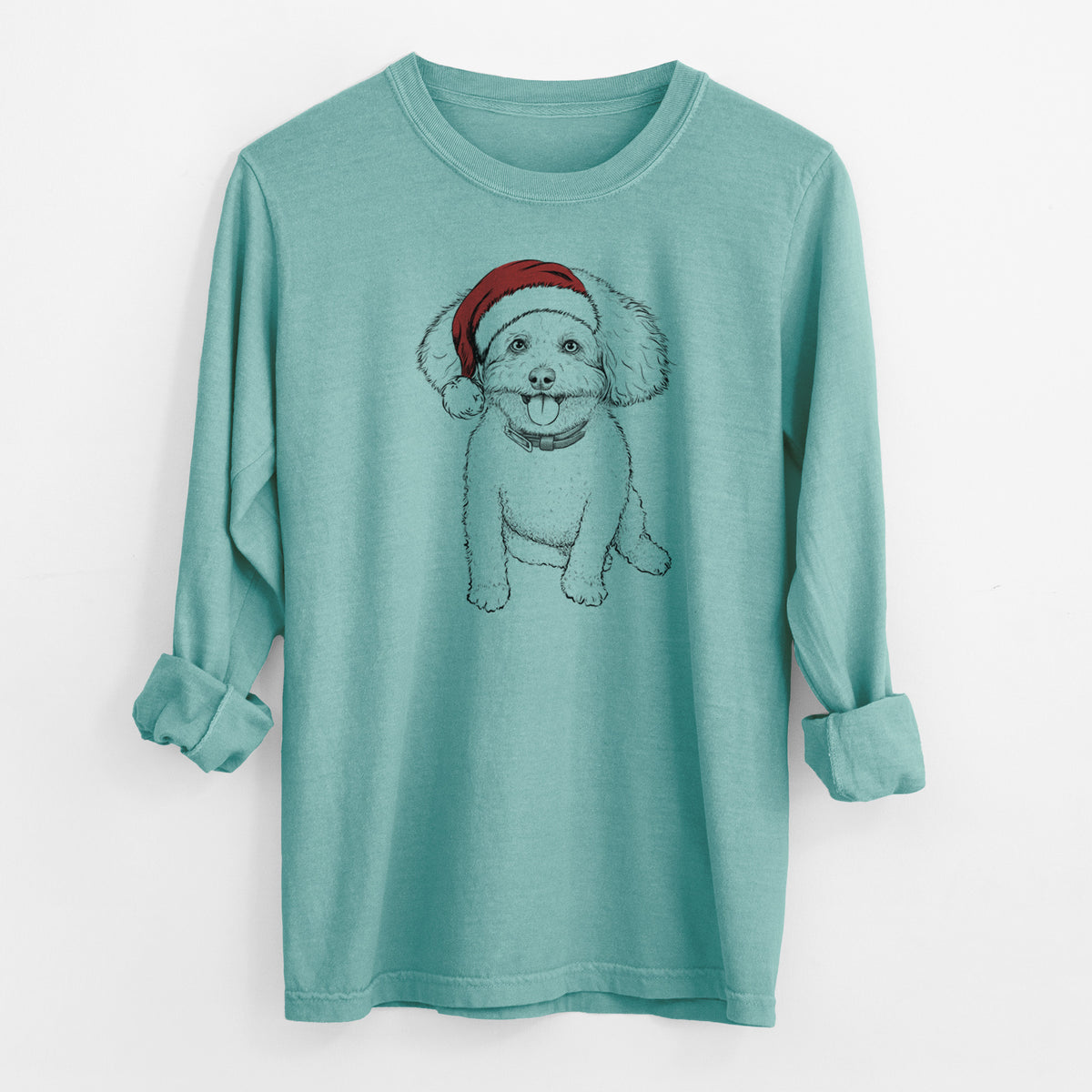Santa Peyton the Bichon Frise - Men's Heavyweight 100% Cotton Long Sleeve