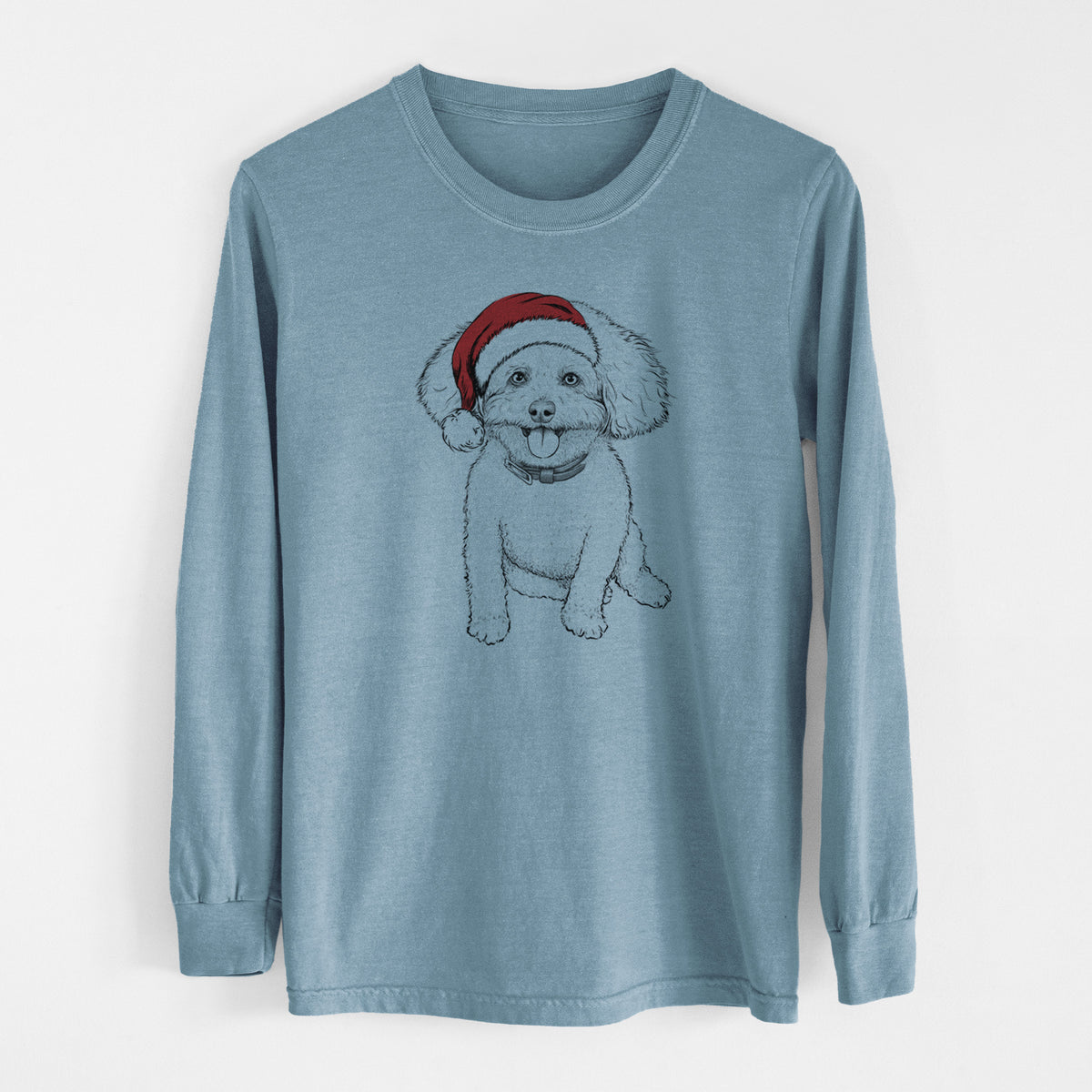 Santa Peyton the Bichon Frise - Men's Heavyweight 100% Cotton Long Sleeve