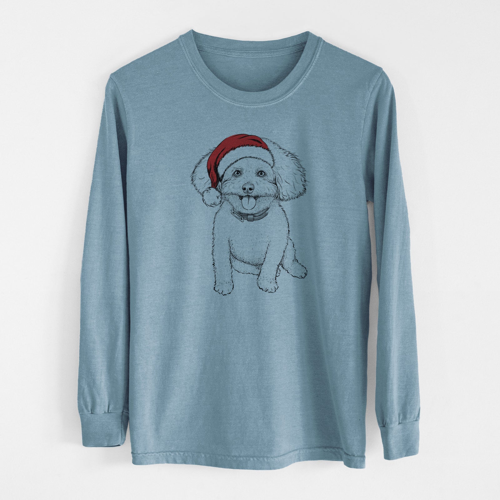 Santa Peyton the Bichon Frise - Men's Heavyweight 100% Cotton Long Sleeve