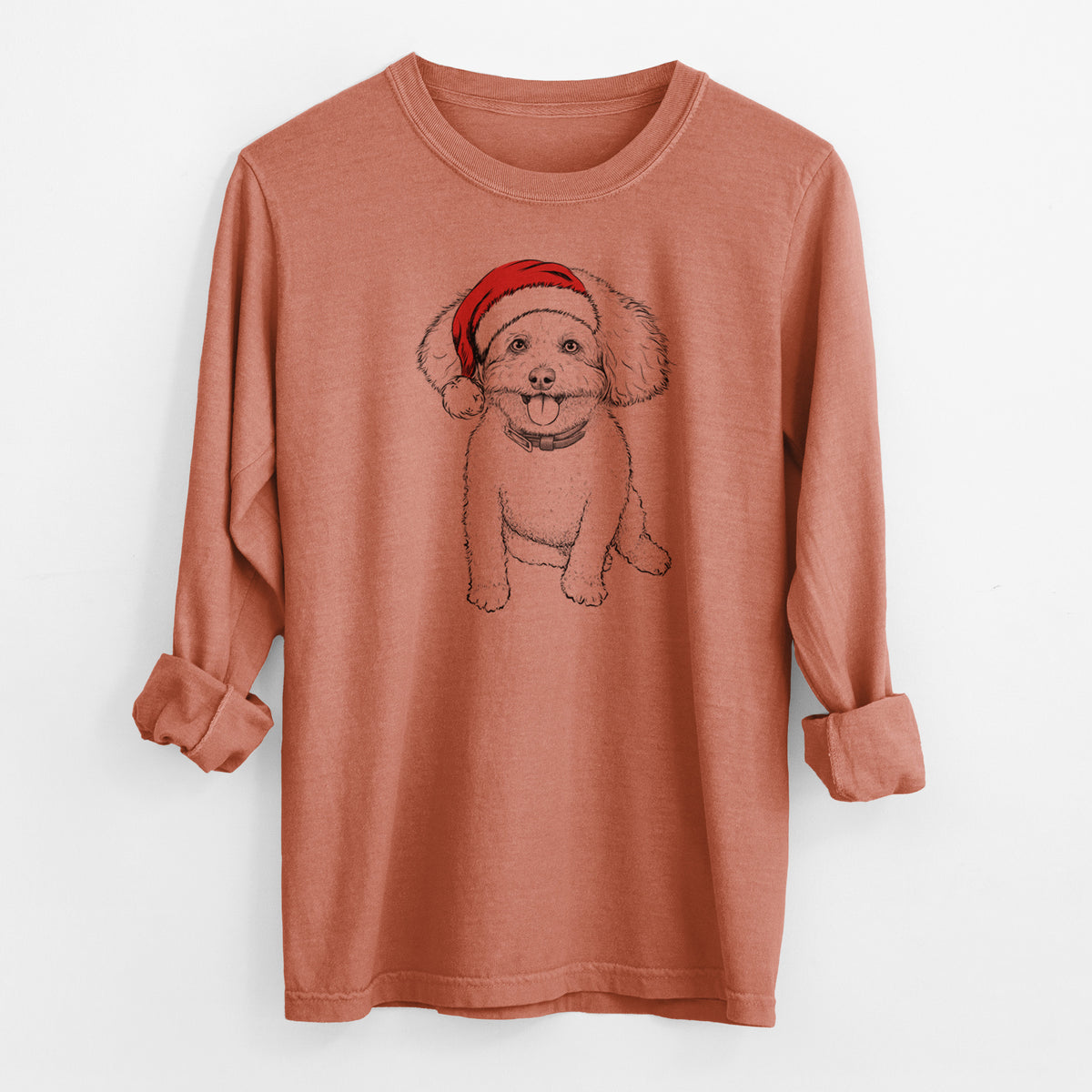 Santa Peyton the Bichon Frise - Men's Heavyweight 100% Cotton Long Sleeve