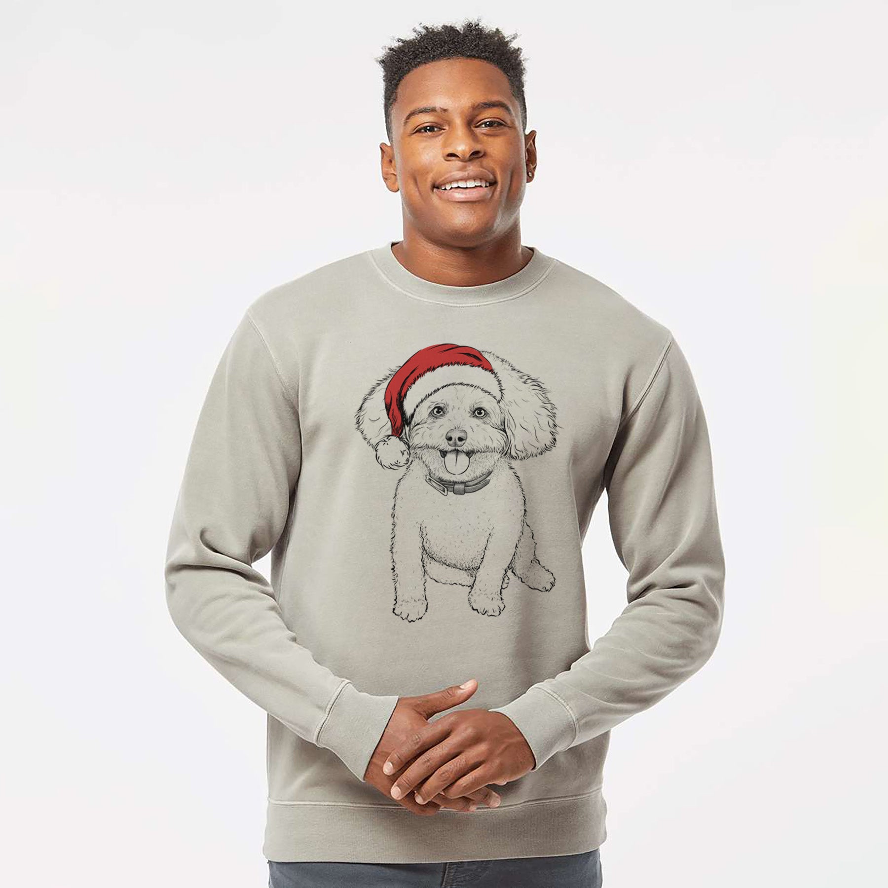 Santa Peyton the Bichon Frise - Unisex Pigment Dyed Crew Sweatshirt