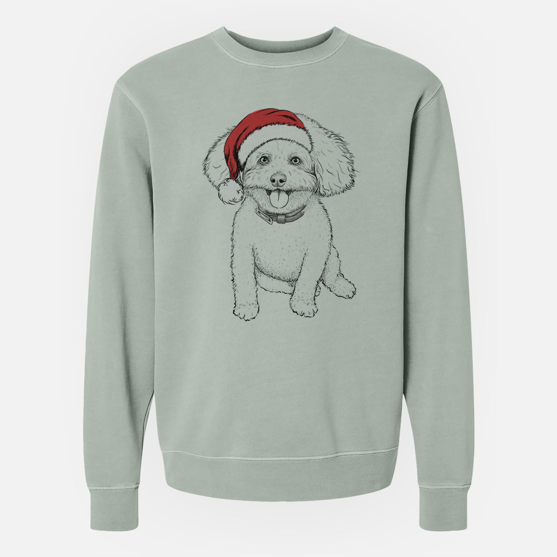 Santa Peyton the Bichon Frise - Unisex Pigment Dyed Crew Sweatshirt