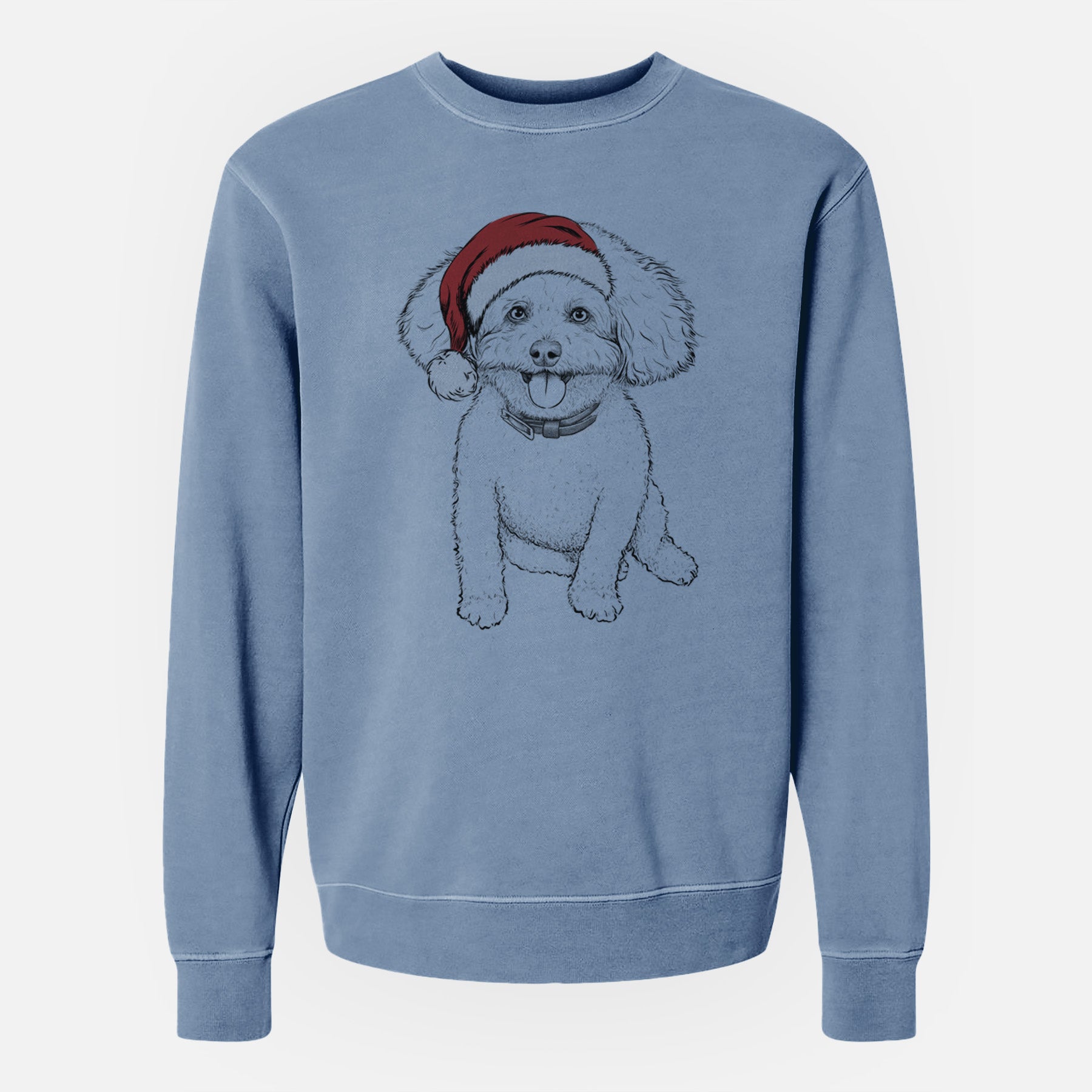 Santa Peyton the Bichon Frise - Unisex Pigment Dyed Crew Sweatshirt