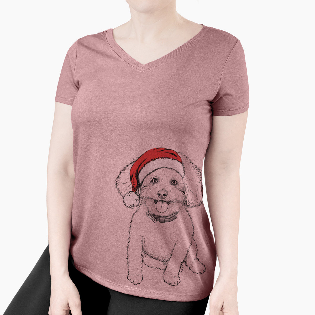 Santa Peyton the Bichon Frise - Women's Perfect V-neck Shirt