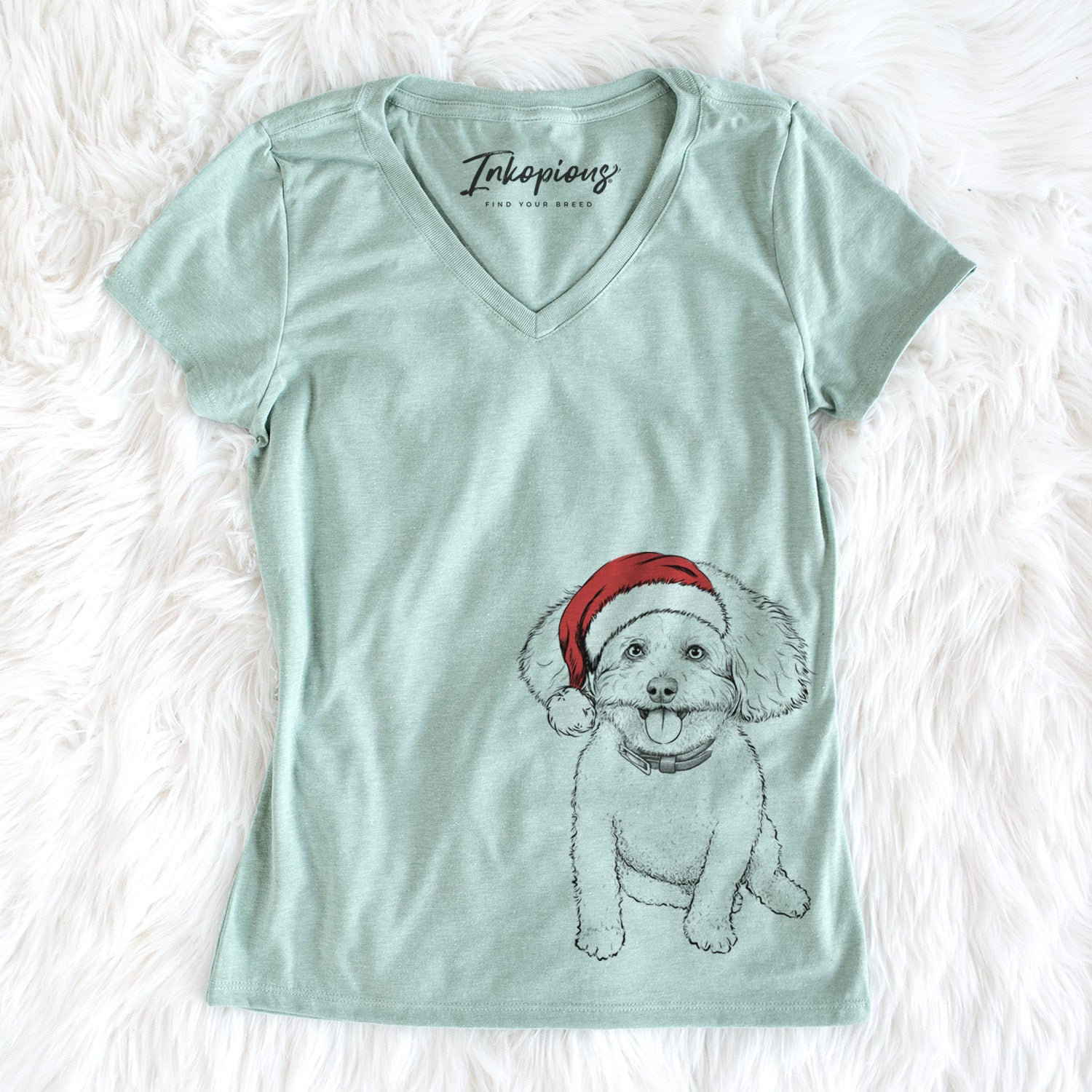 Santa Peyton the Bichon Frise - Women's Perfect V-neck Shirt