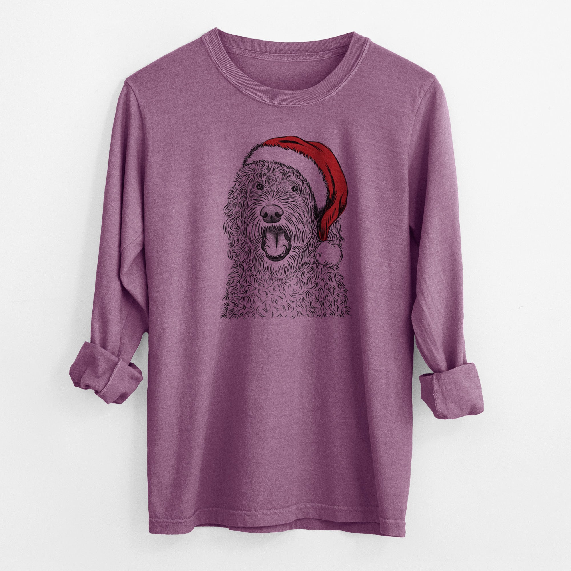 Santa Phillip the Portuguese Water Dog - Men's Heavyweight 100% Cotton Long Sleeve