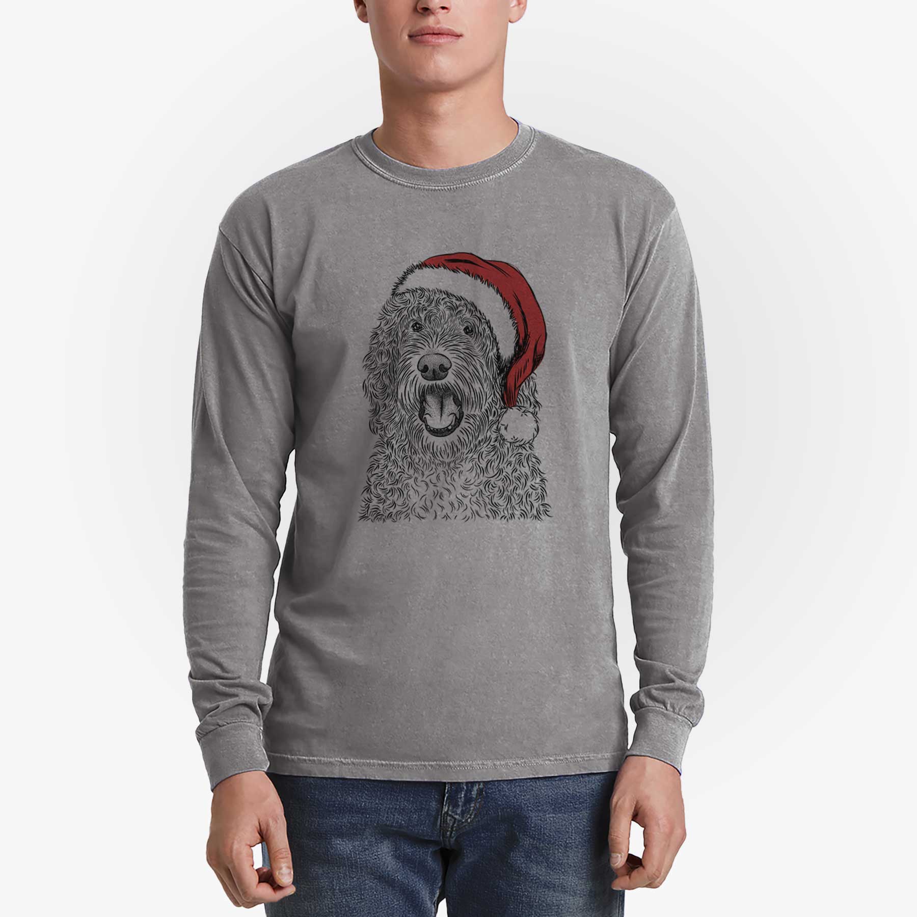 Santa Phillip the Portuguese Water Dog - Men's Heavyweight 100% Cotton Long Sleeve