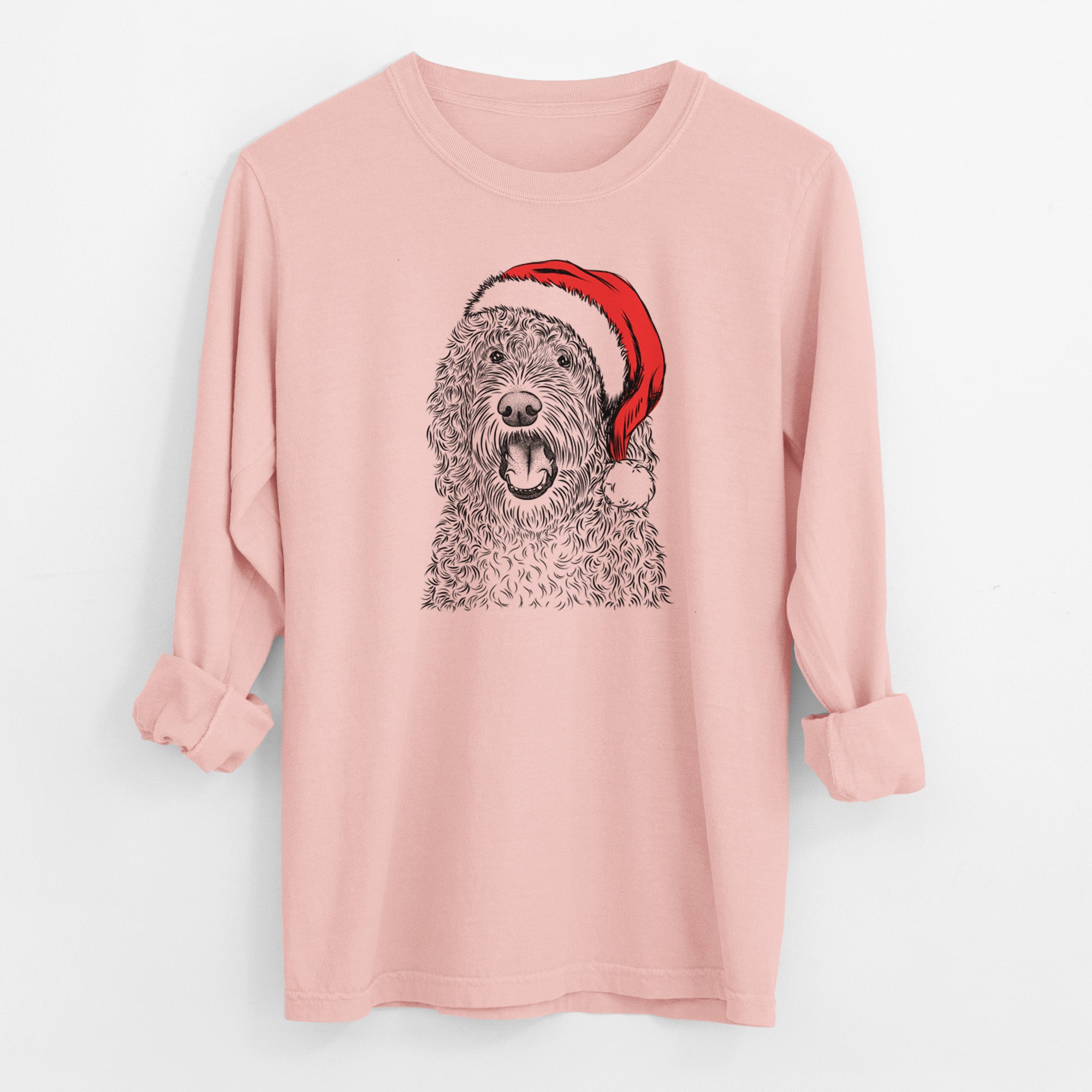 Santa Phillip the Portuguese Water Dog - Men's Heavyweight 100% Cotton Long Sleeve