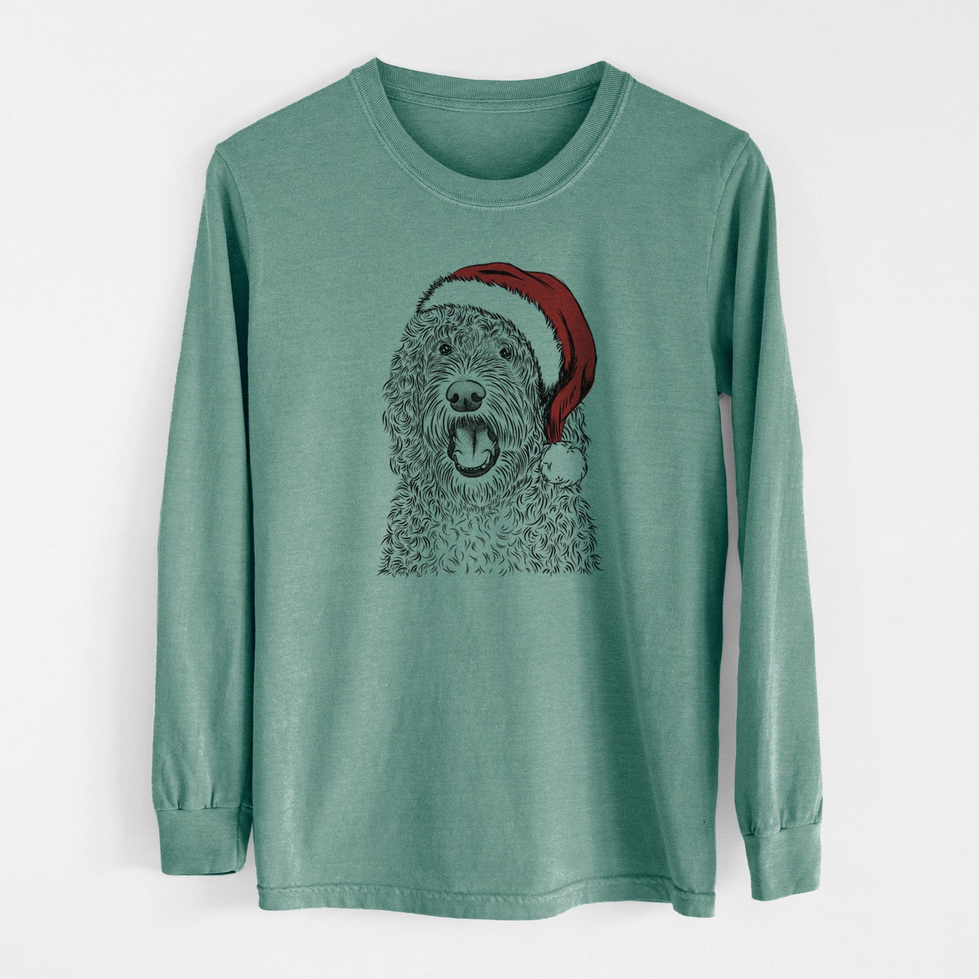 Santa Phillip the Portuguese Water Dog - Men's Heavyweight 100% Cotton Long Sleeve