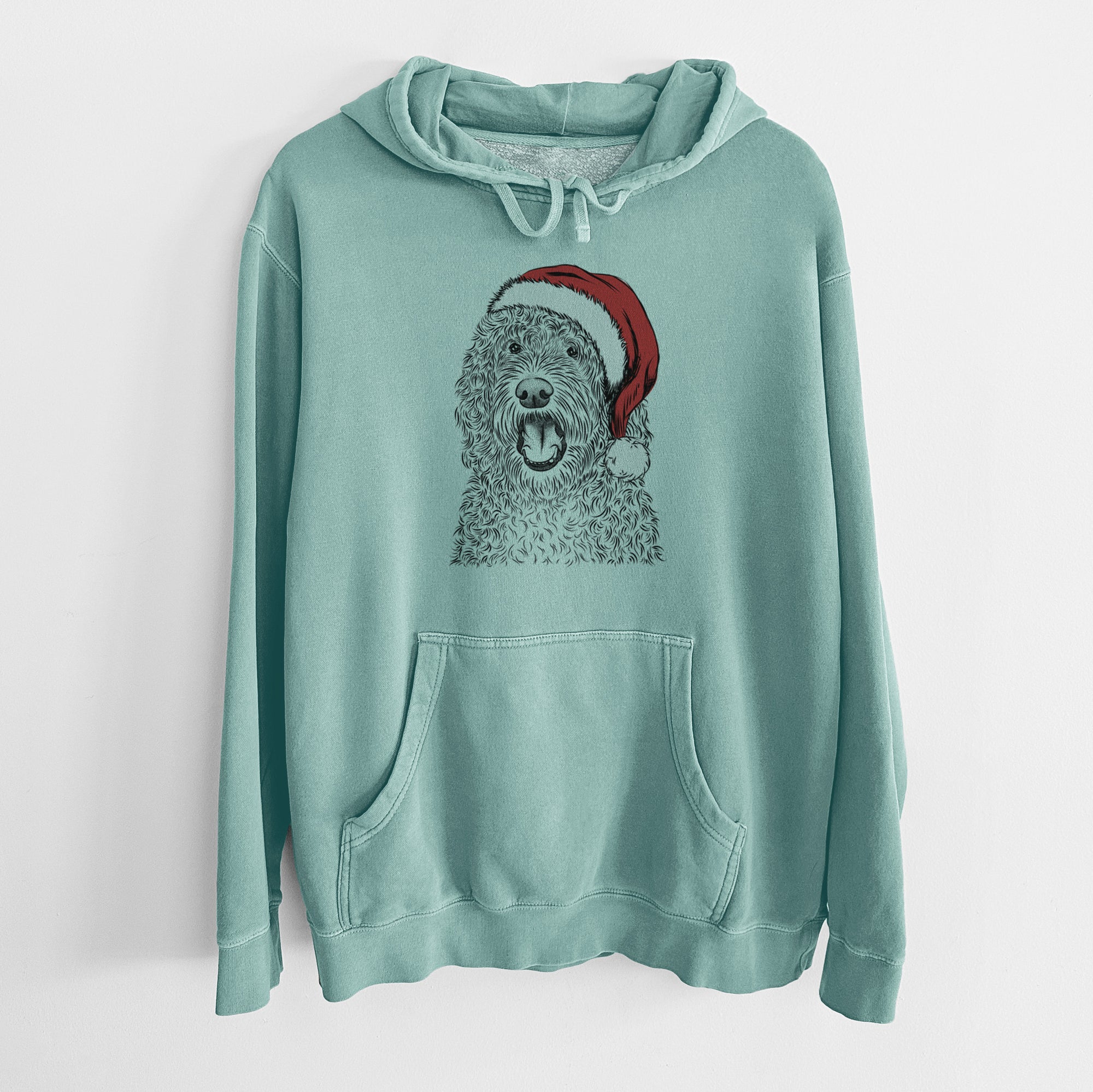 Santa Hat Phillip the Portuguese Water Dog - Unisex Pigment Dyed Hoodie