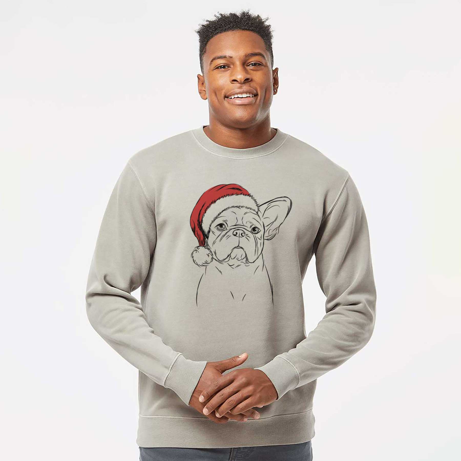 Santa Pierre the French Bulldog - Unisex Pigment Dyed Crew Sweatshirt