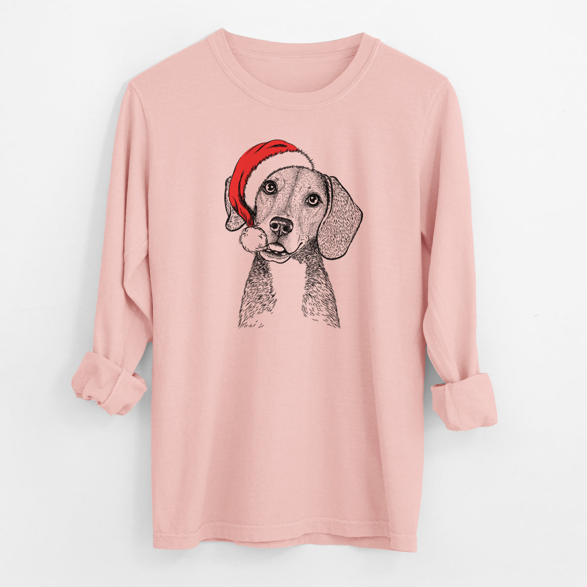Santa Piggy the Beagle Mix - Men's Heavyweight 100% Cotton Long Sleeve