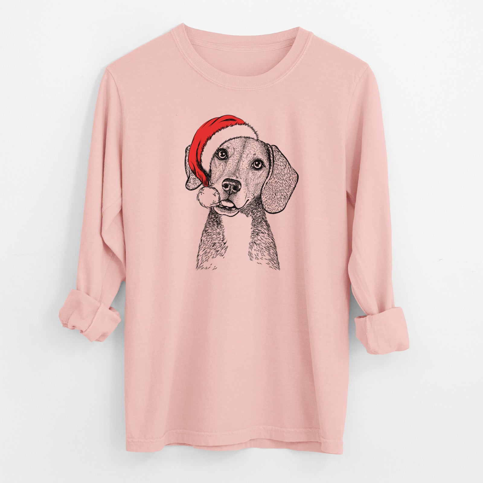Santa Piggy the Beagle Mix - Men's Heavyweight 100% Cotton Long Sleeve