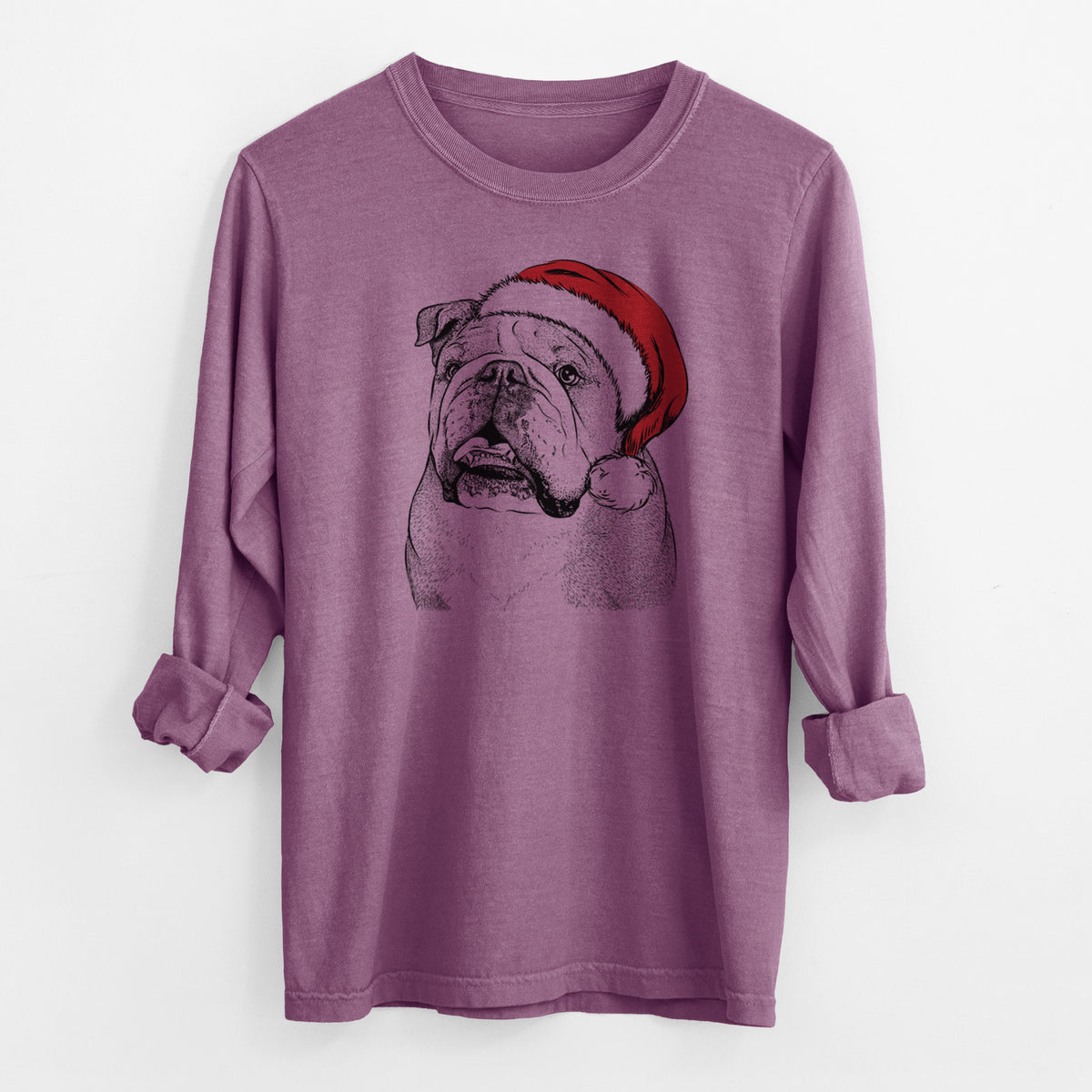Santa Piggy the English Bulldog - Men's Heavyweight 100% Cotton Long Sleeve