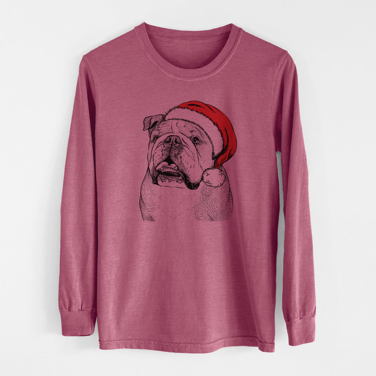 Santa Piggy the English Bulldog - Men's Heavyweight 100% Cotton Long Sleeve