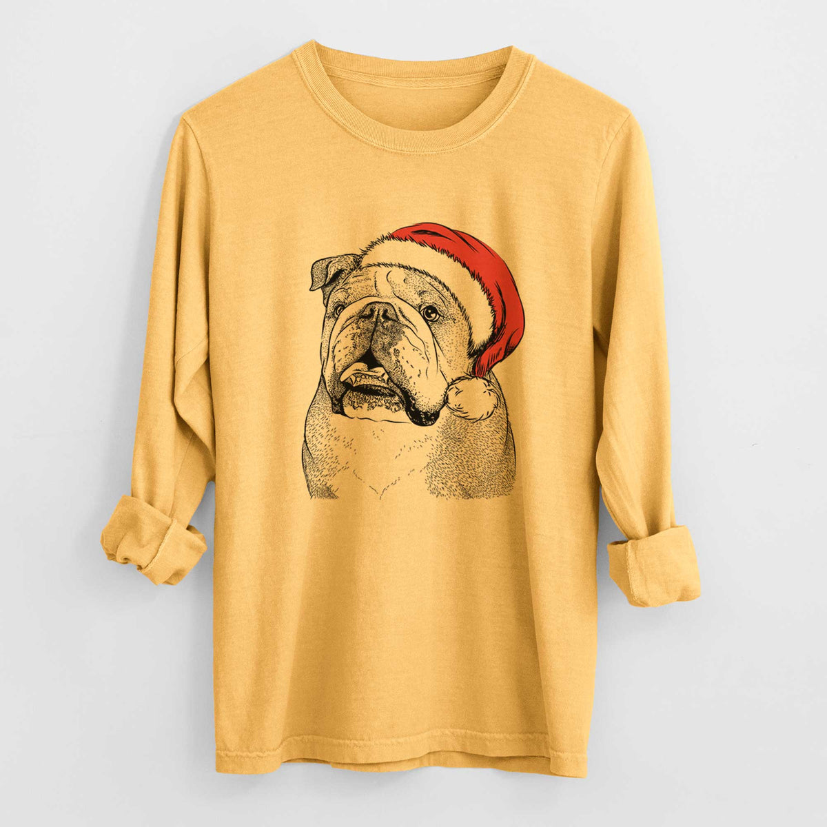 Santa Piggy the English Bulldog - Men's Heavyweight 100% Cotton Long Sleeve