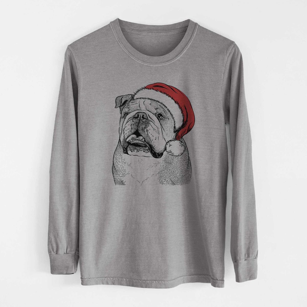 Santa Piggy the English Bulldog - Men's Heavyweight 100% Cotton Long Sleeve