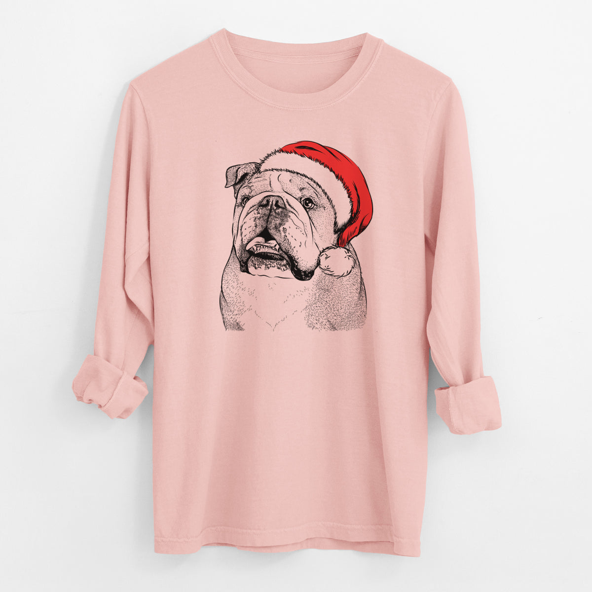 Santa Piggy the English Bulldog - Men's Heavyweight 100% Cotton Long Sleeve