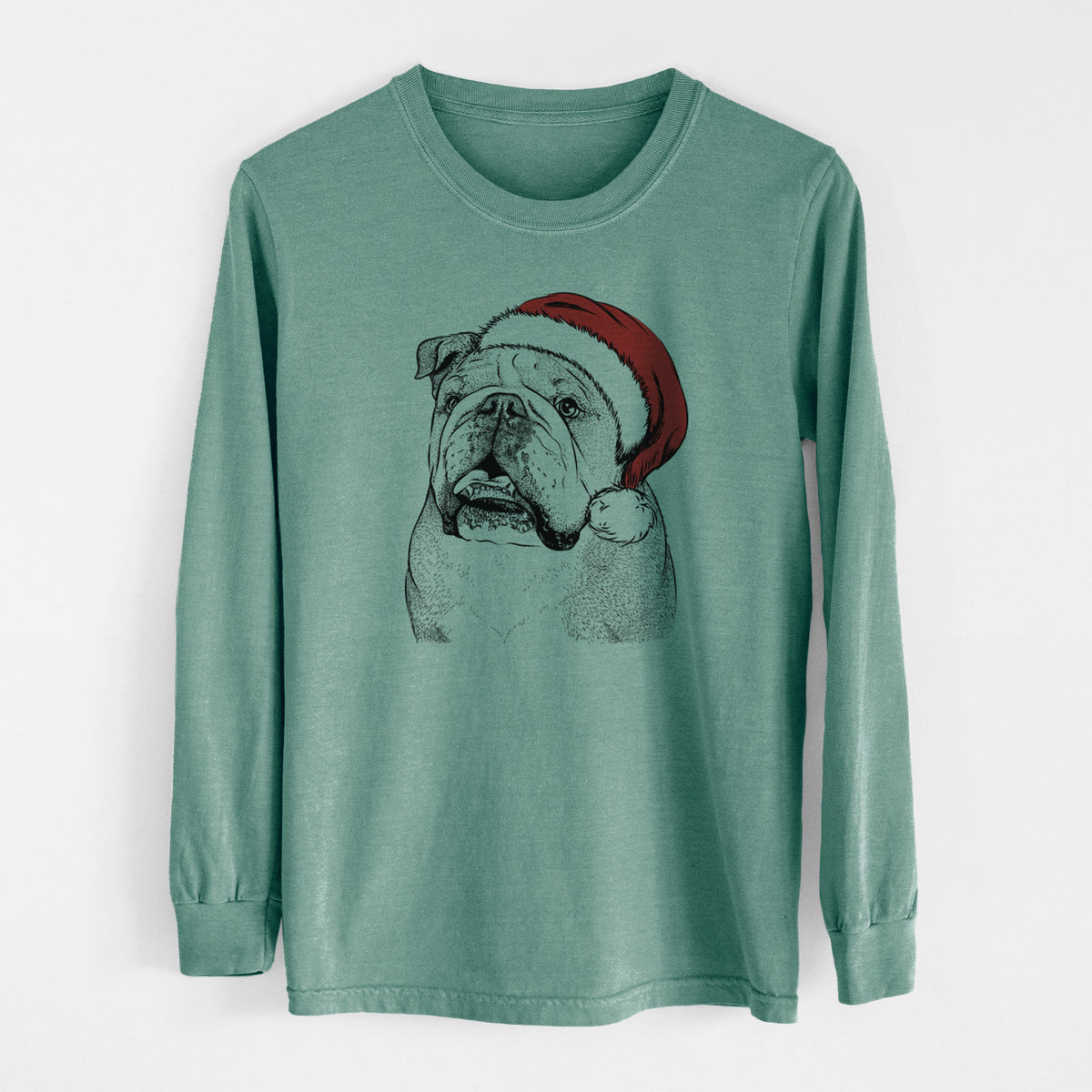 Santa Piggy the English Bulldog - Men's Heavyweight 100% Cotton Long Sleeve