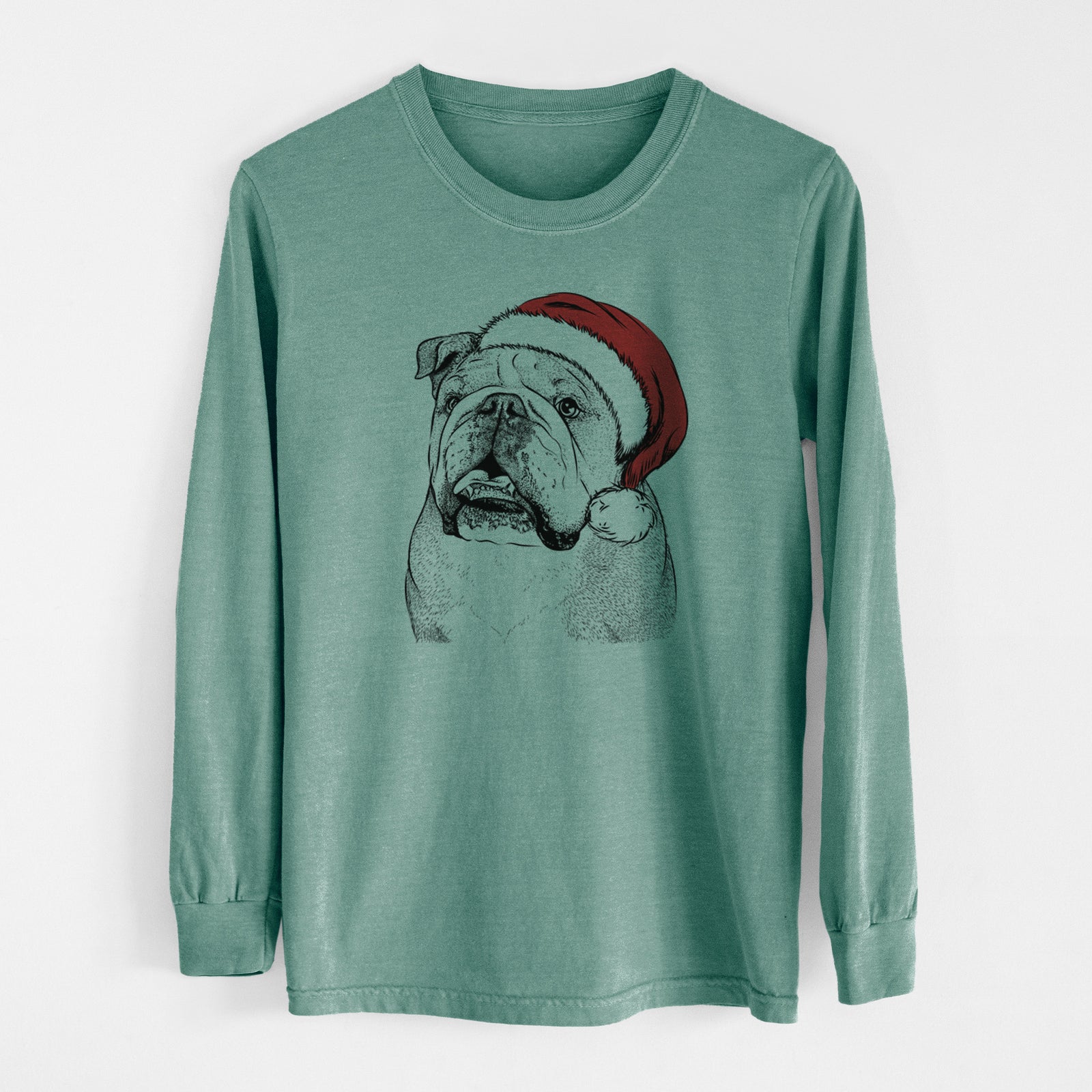 Santa Piggy the English Bulldog - Men's Heavyweight 100% Cotton Long Sleeve