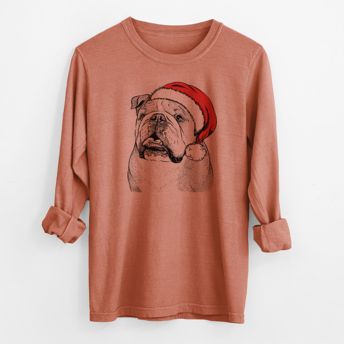 Santa Piggy the English Bulldog - Men's Heavyweight 100% Cotton Long Sleeve