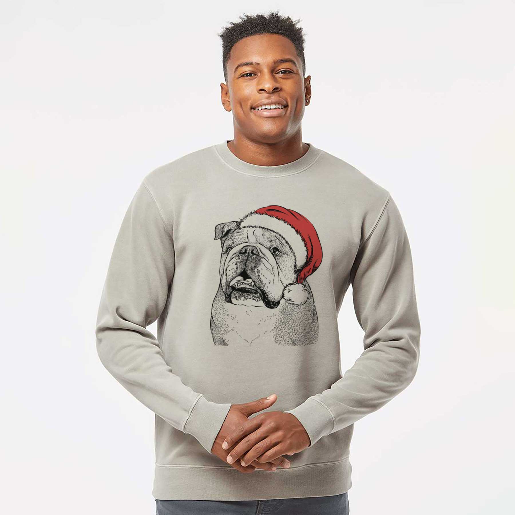 Santa Piggy the English Bulldog - Unisex Pigment Dyed Crew Sweatshirt